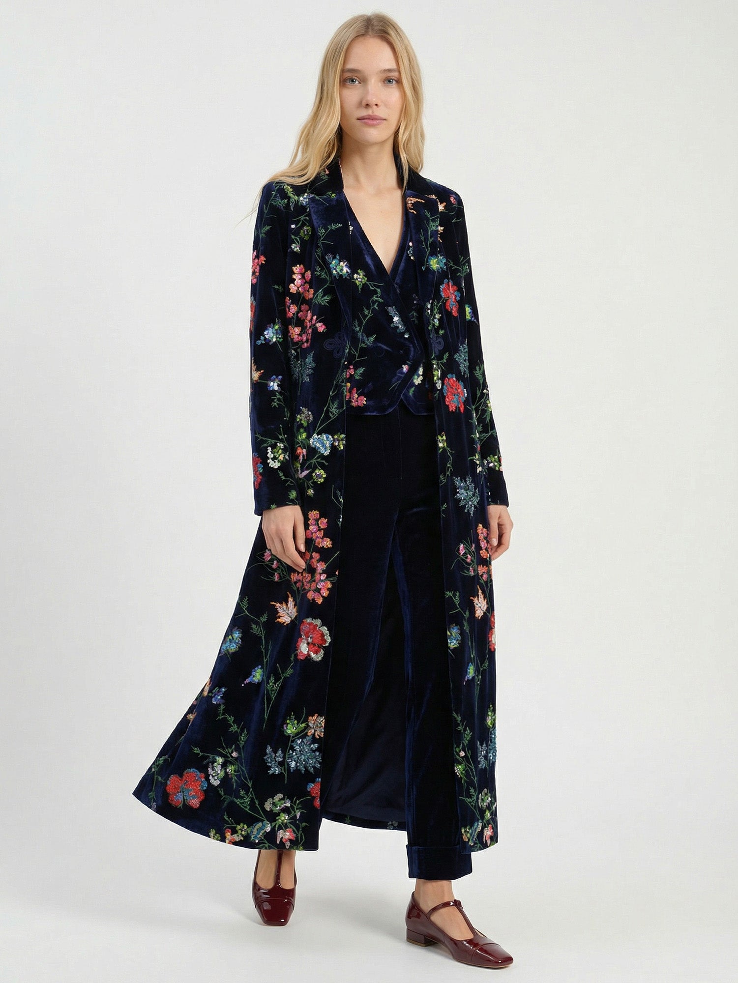 NAVY FLORAL SEQUIN COAT