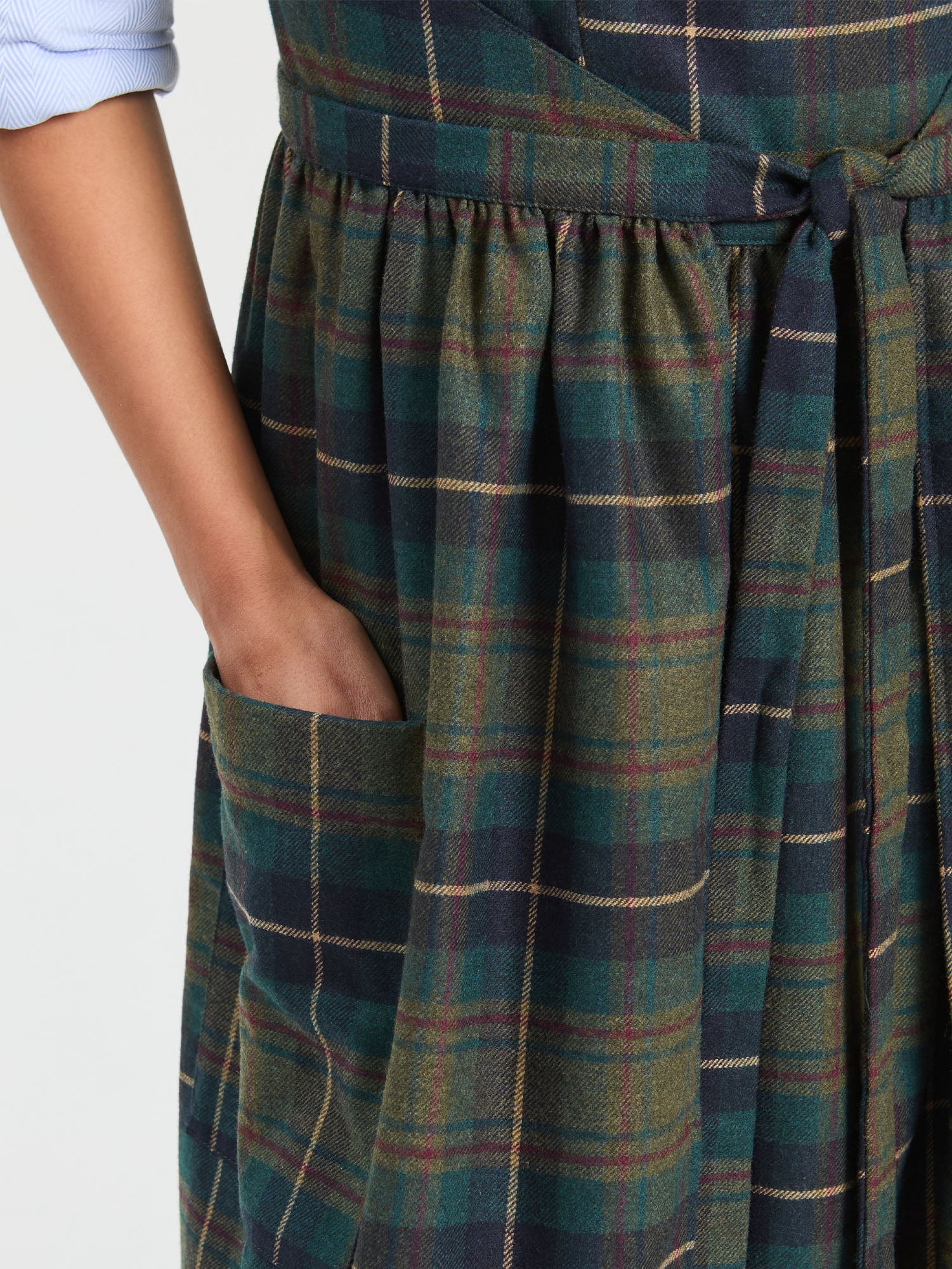 GREEN BURGUNDY PLAID MIDI DRESS