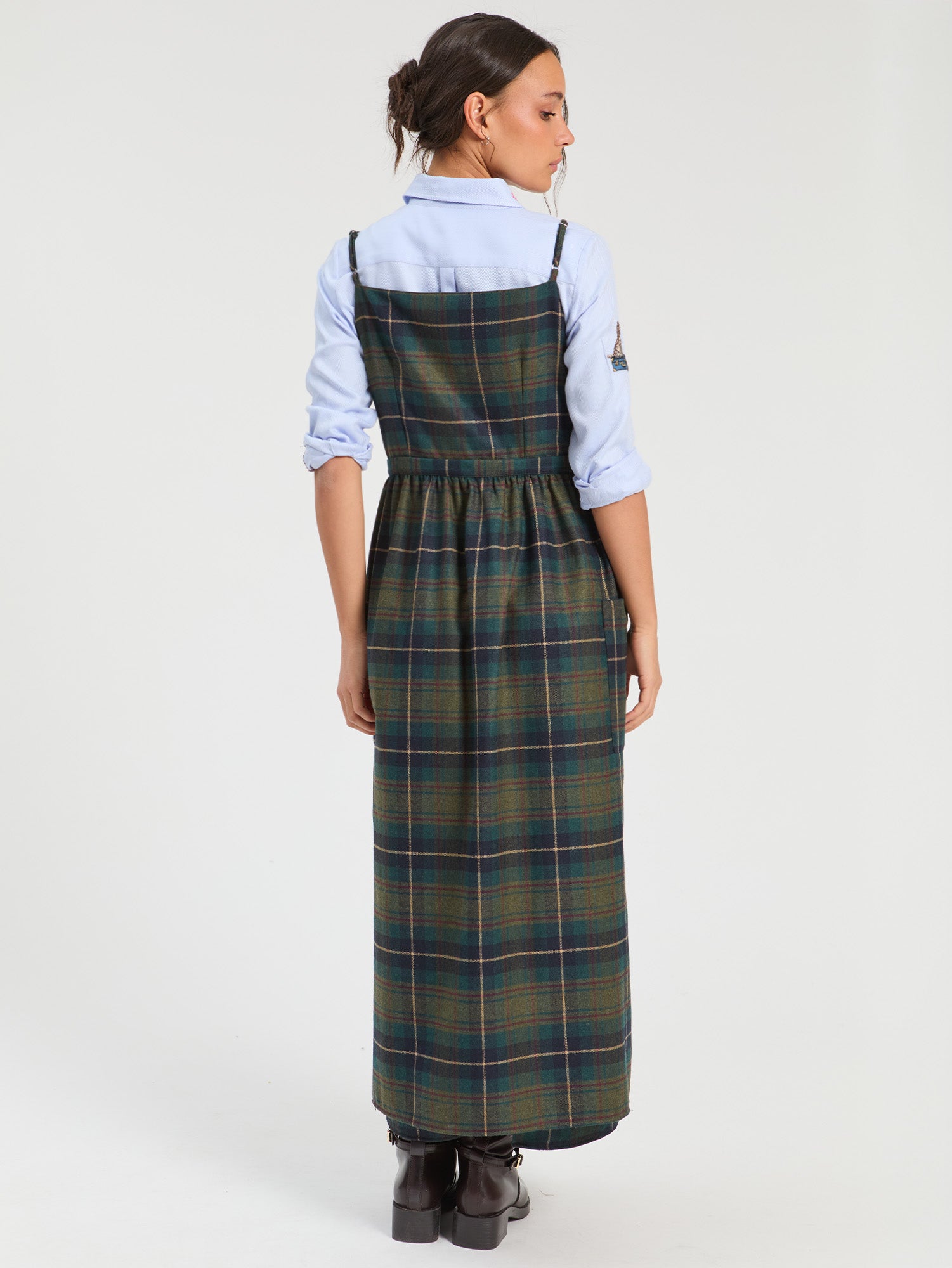 GREEN BURGUNDY PLAID MIDI DRESS