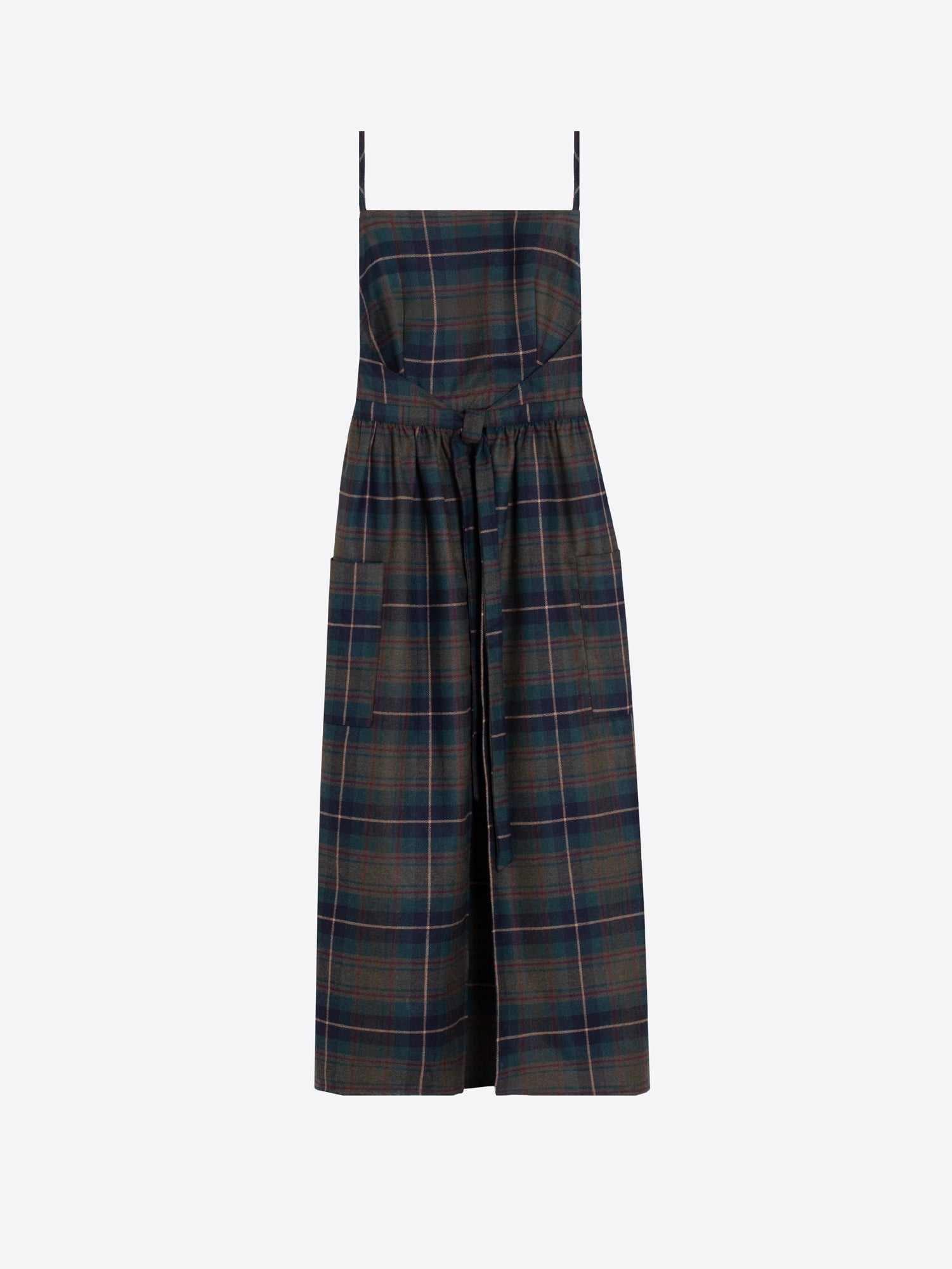 GREEN BURGUNDY PLAID MIDI DRESS