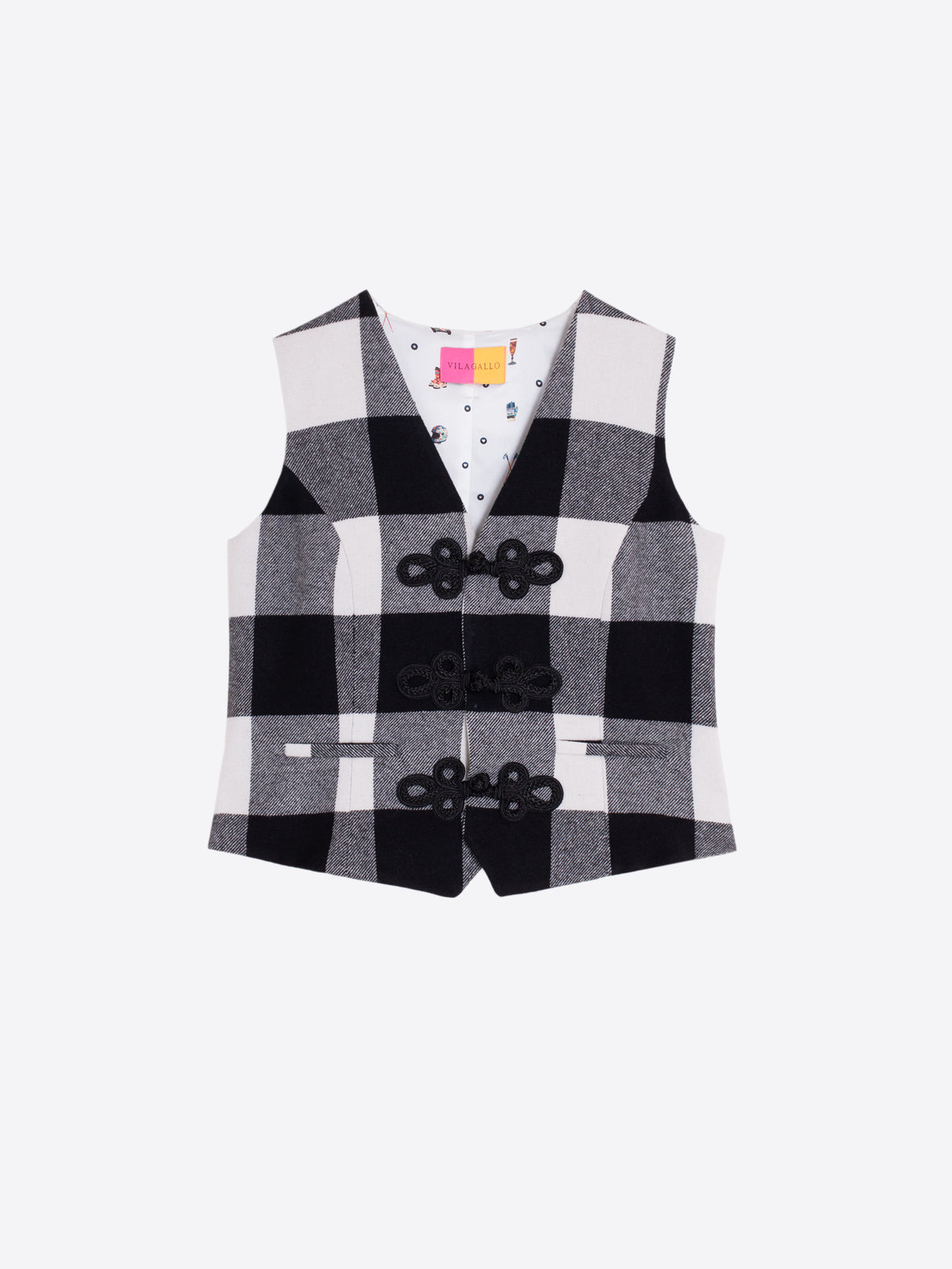 GINGHAM BLACK AND WHITE TOGGLE VEST