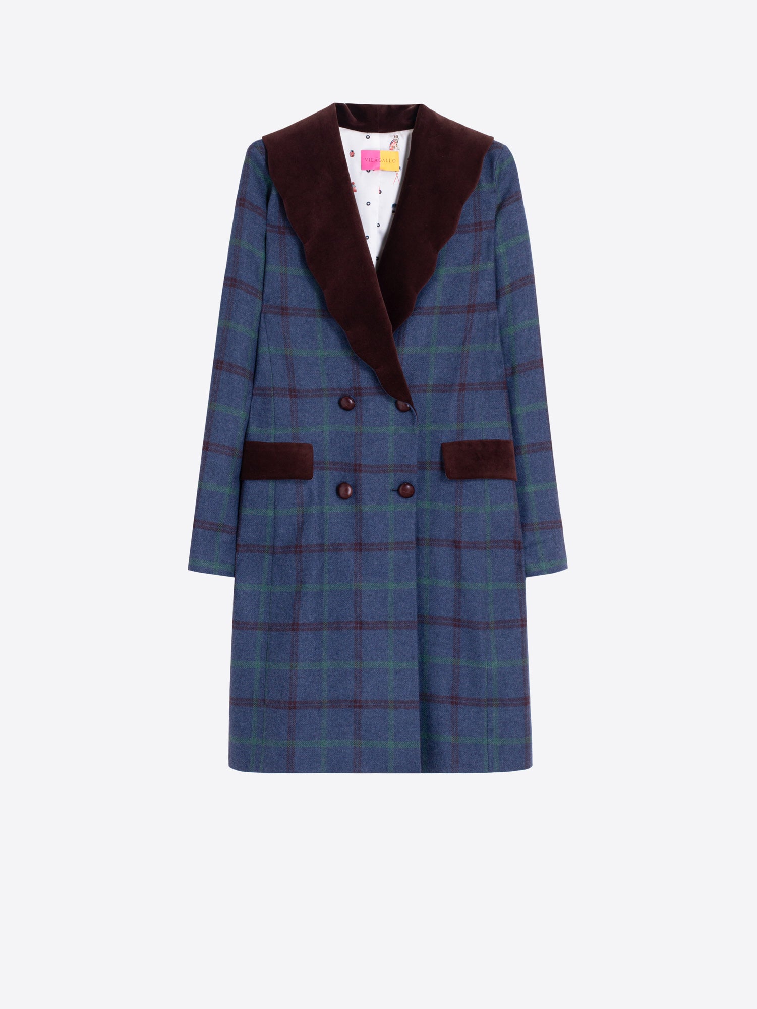 PLAID COAT WITH BLUE AND GREEN RICKRACK