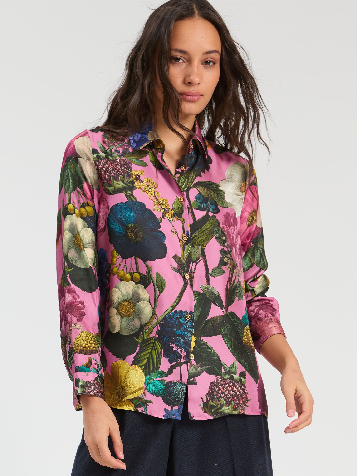 PINK FLORAL SILK SHIRT