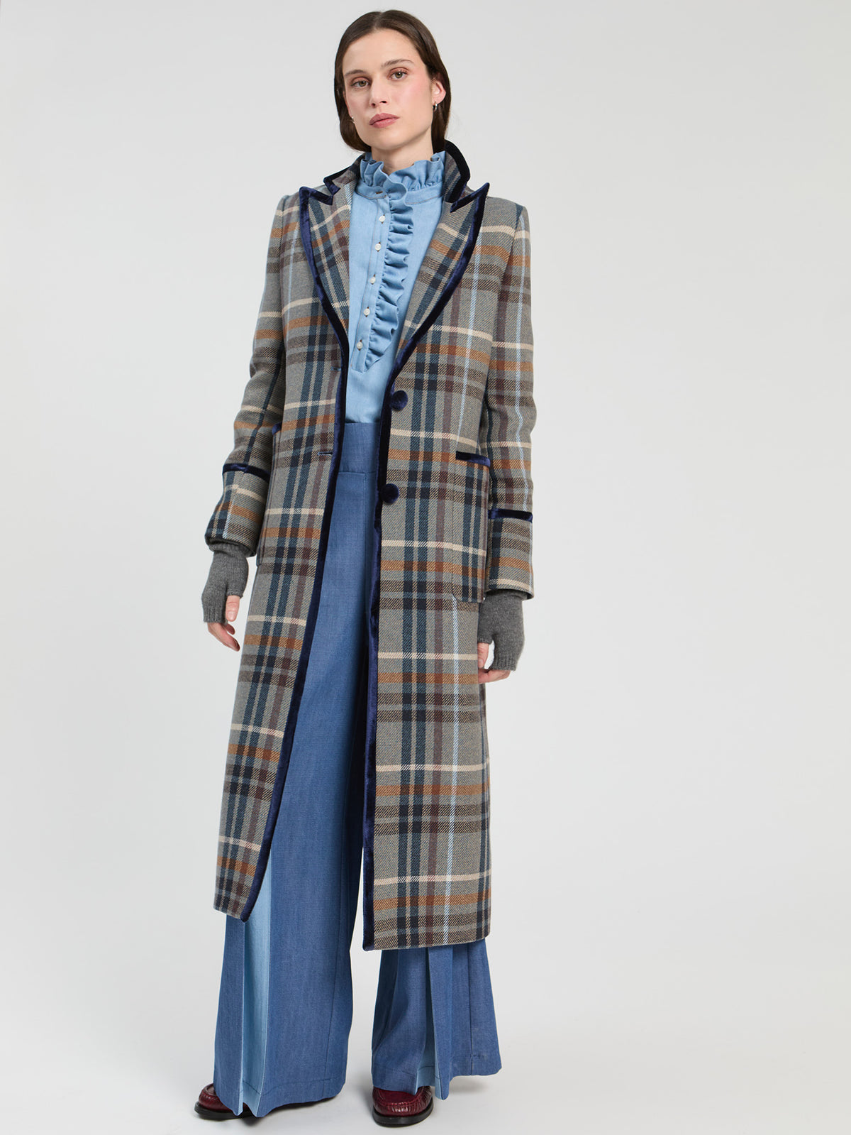 LONG PLAID WOOL COAT