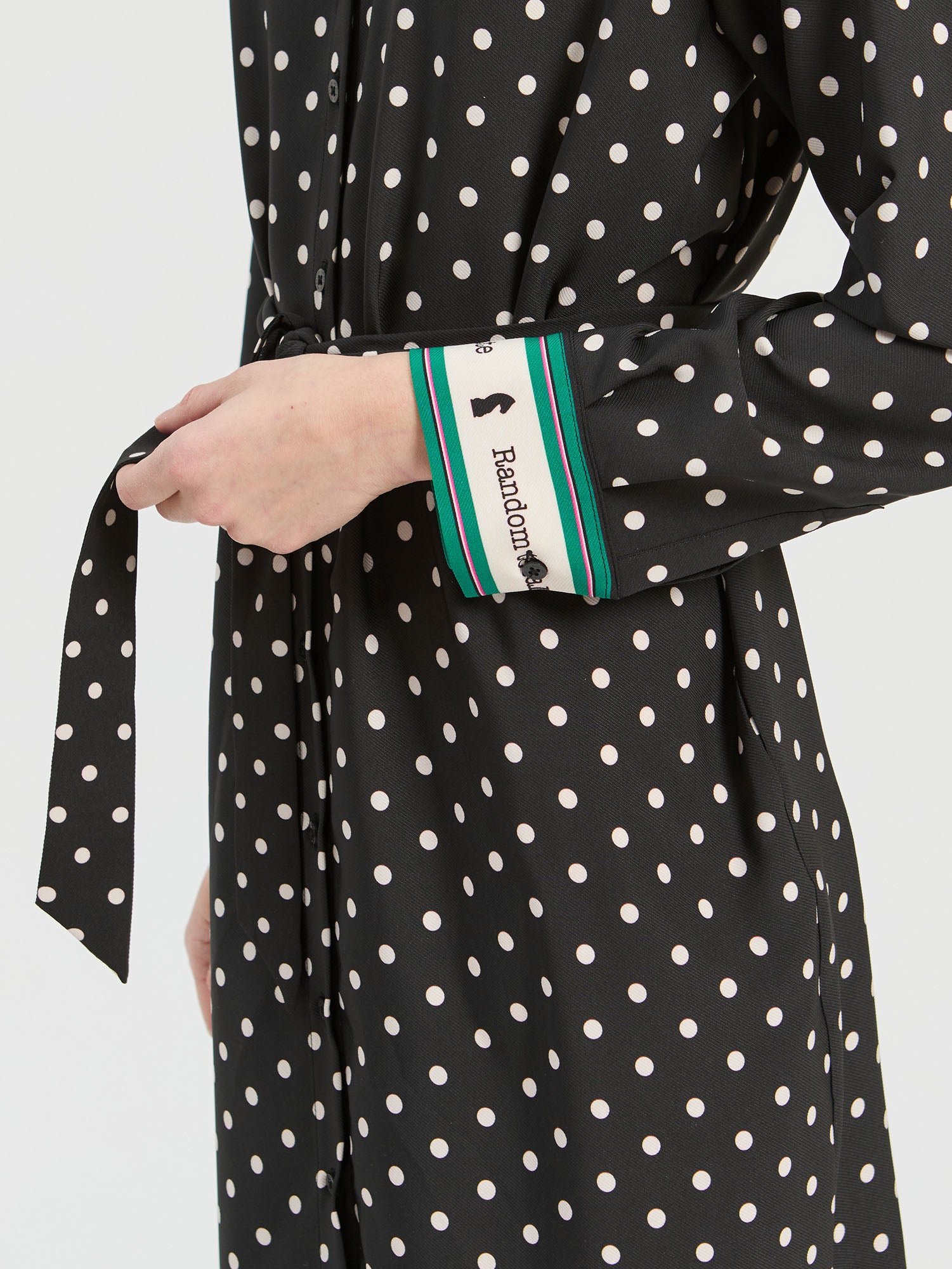 BLACK AND CREAM CHECKERED POLKA DOT MIDI DRESS