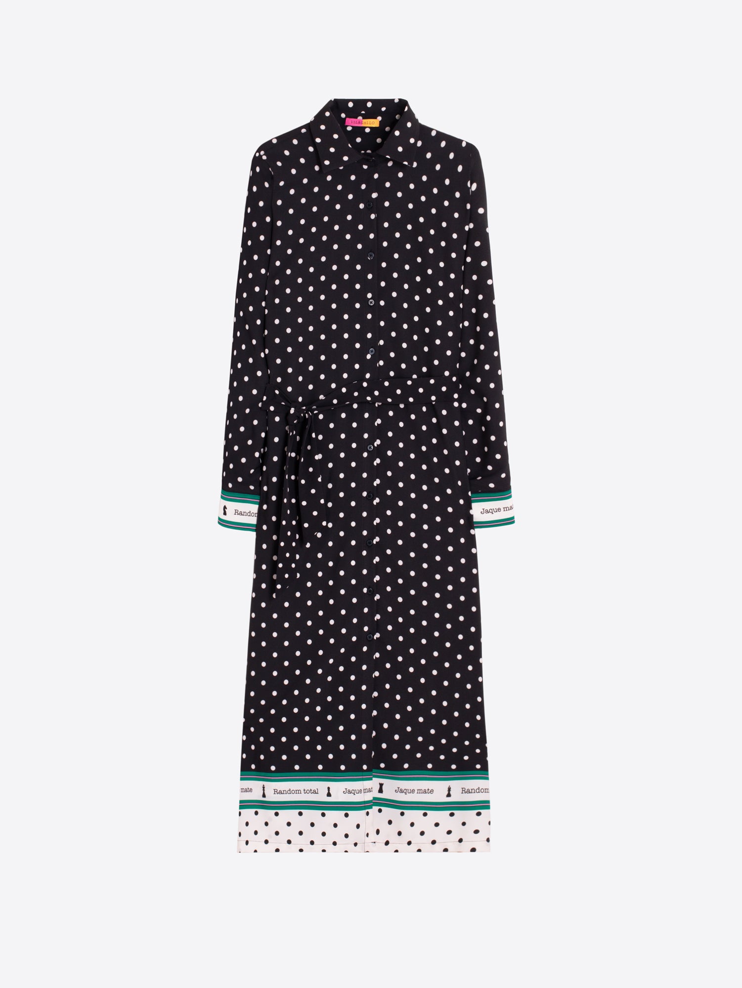 BLACK AND CREAM CHECKERED POLKA DOT MIDI DRESS