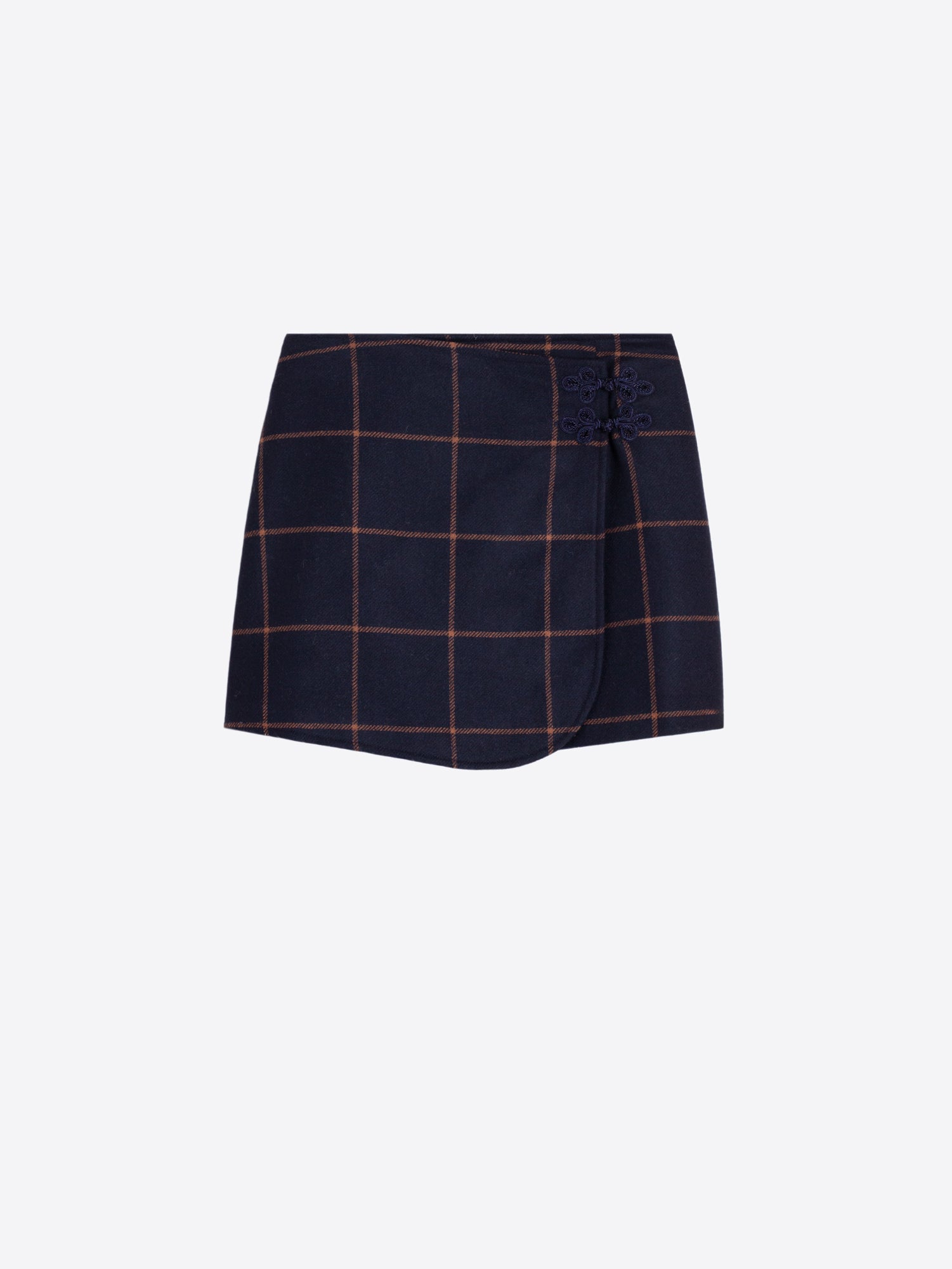 NAVY PLAID WOOL SKIRT XL