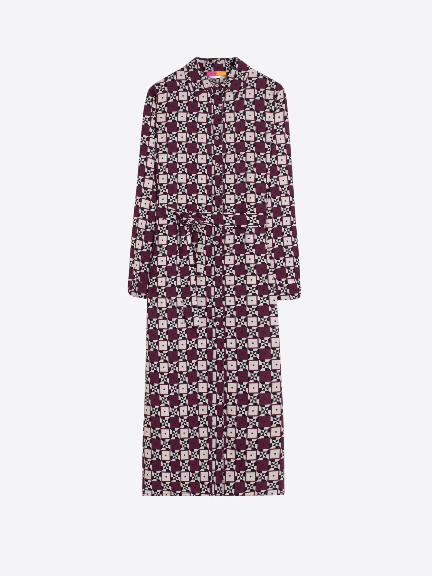BURGUNDY GEOMETRIC SUN MIDI DRESS