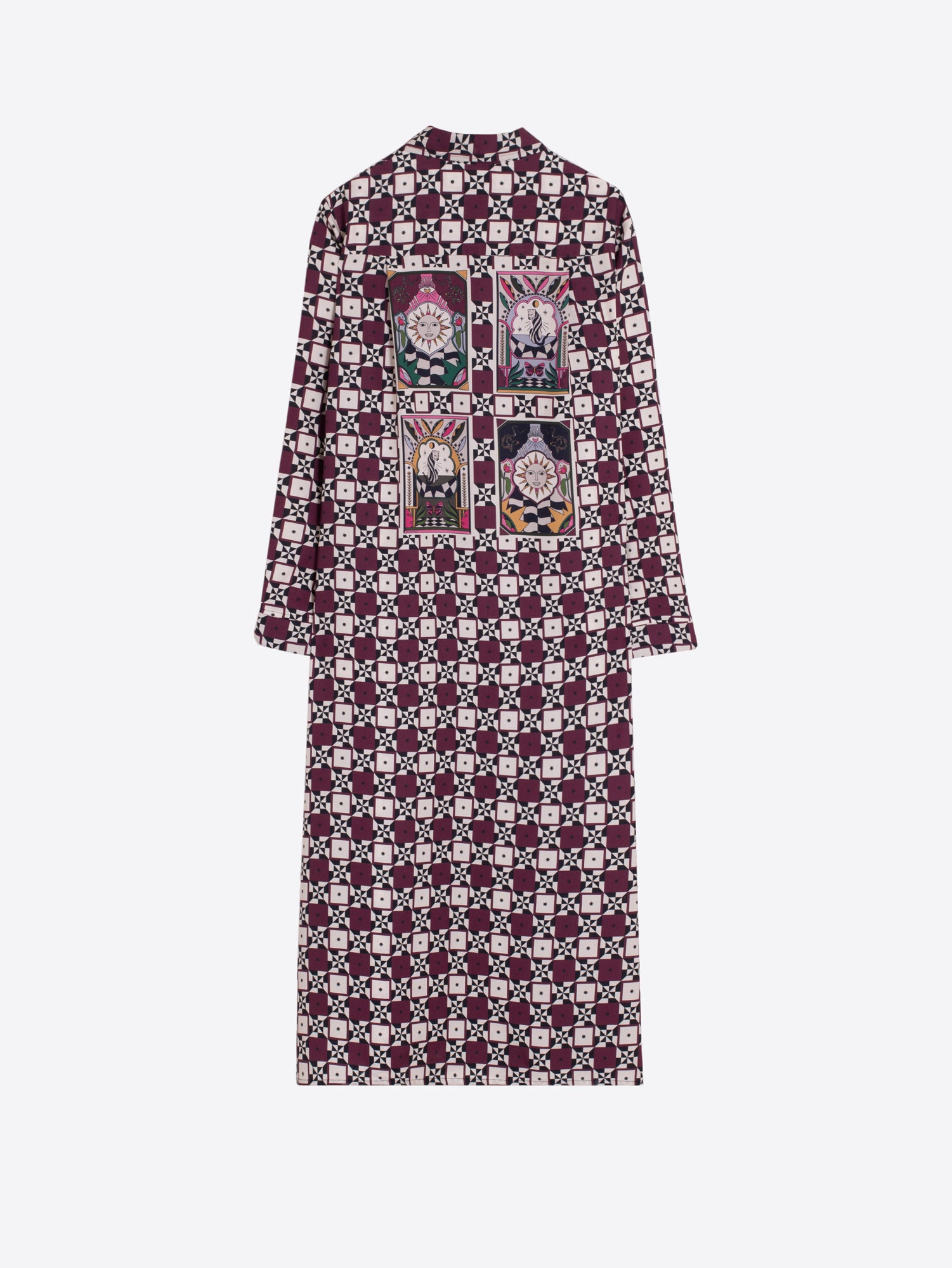 BURGUNDY GEOMETRIC SUN MIDI DRESS