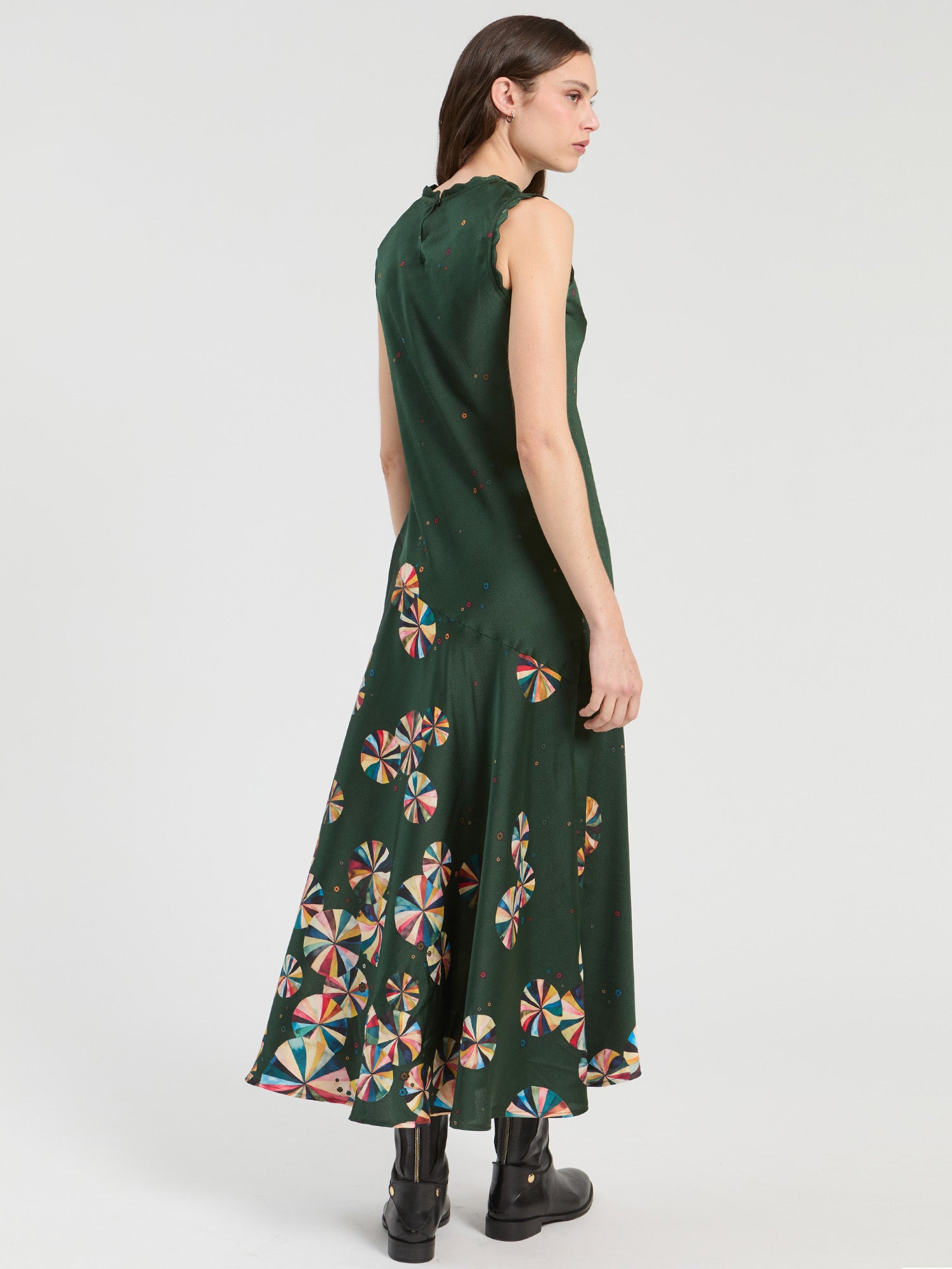 LONG GREEN CIRCLES DRESS