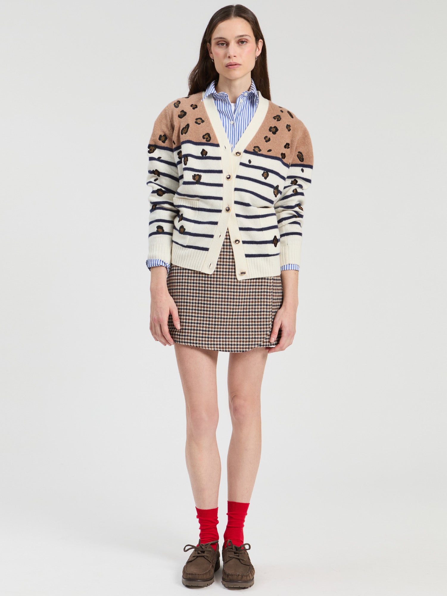 LEOPARD AND STRIPED CARDIGAN