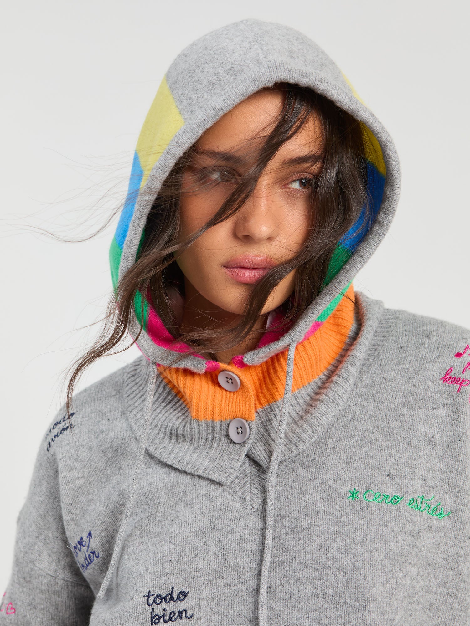GREY HOOD MULTICOLOR STRIPES KNIT