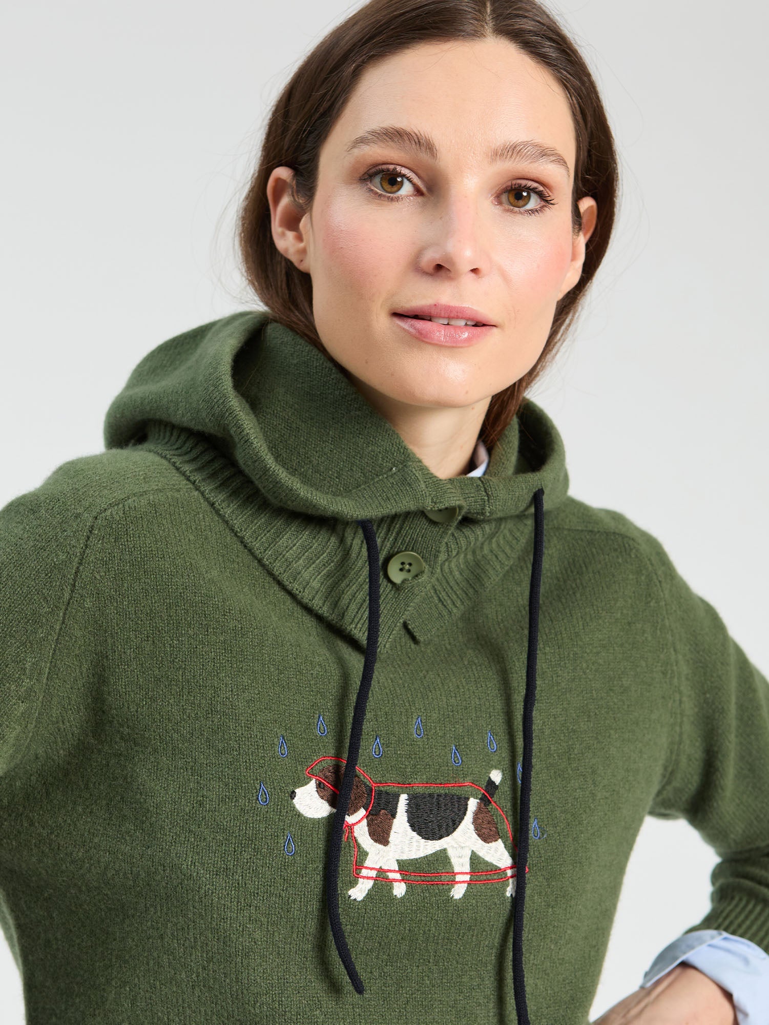 GREEN KNIT HUNTING AND NAVY HOOD