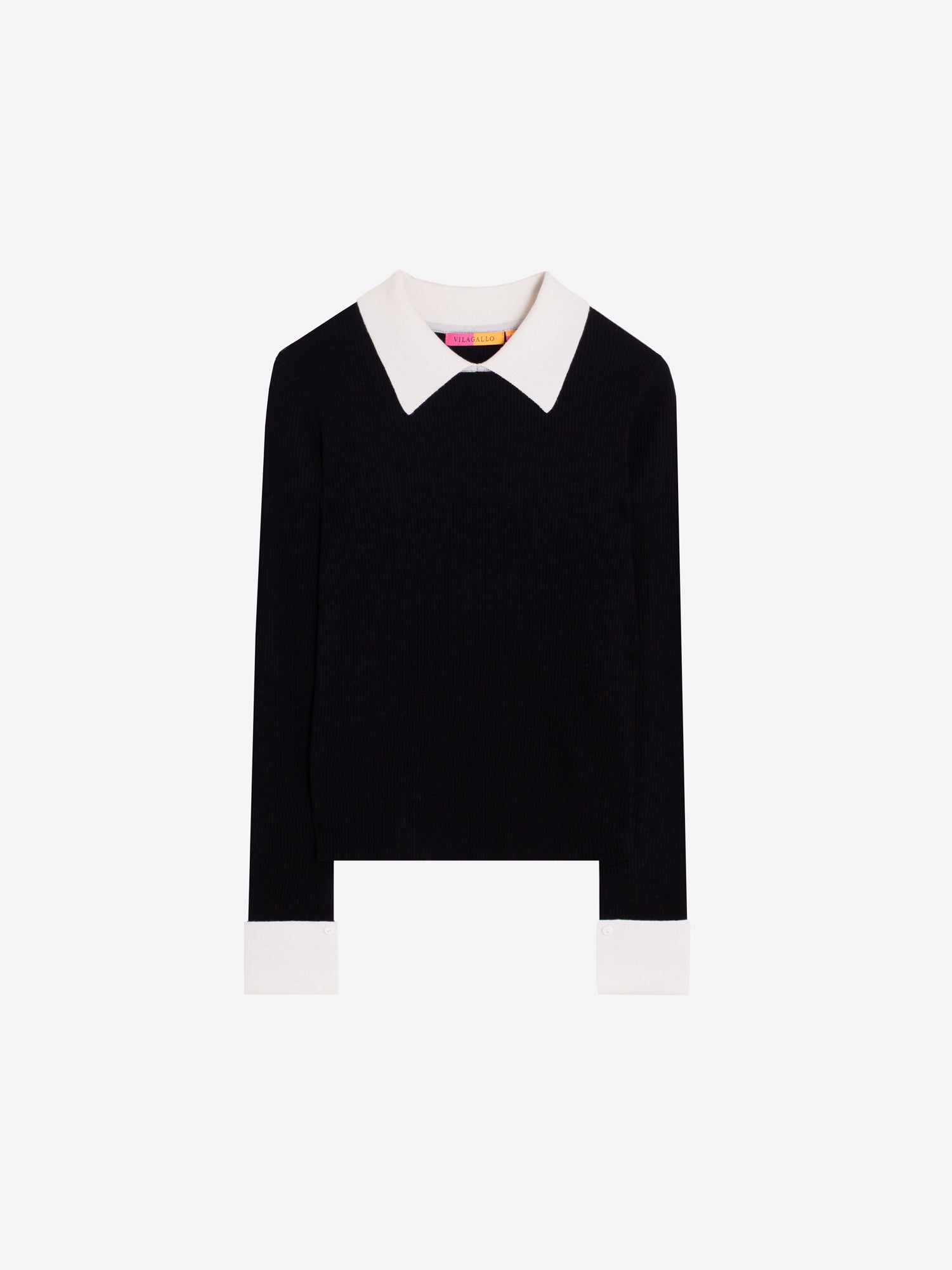 BLACK RIBBED JERSEY ECRU COLLAR