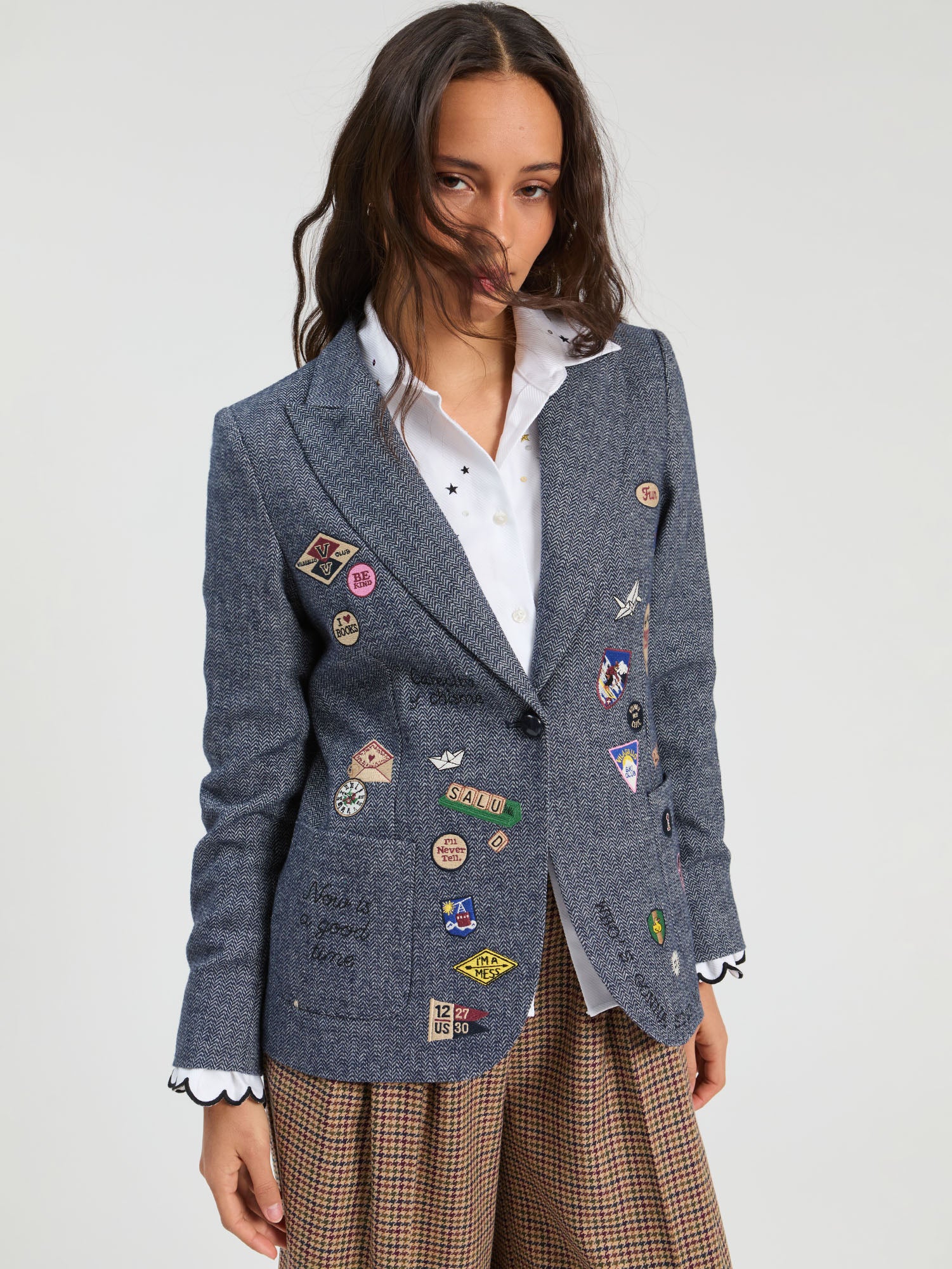 BLUE WOOL JACKET EMBROIDERED BADGES
