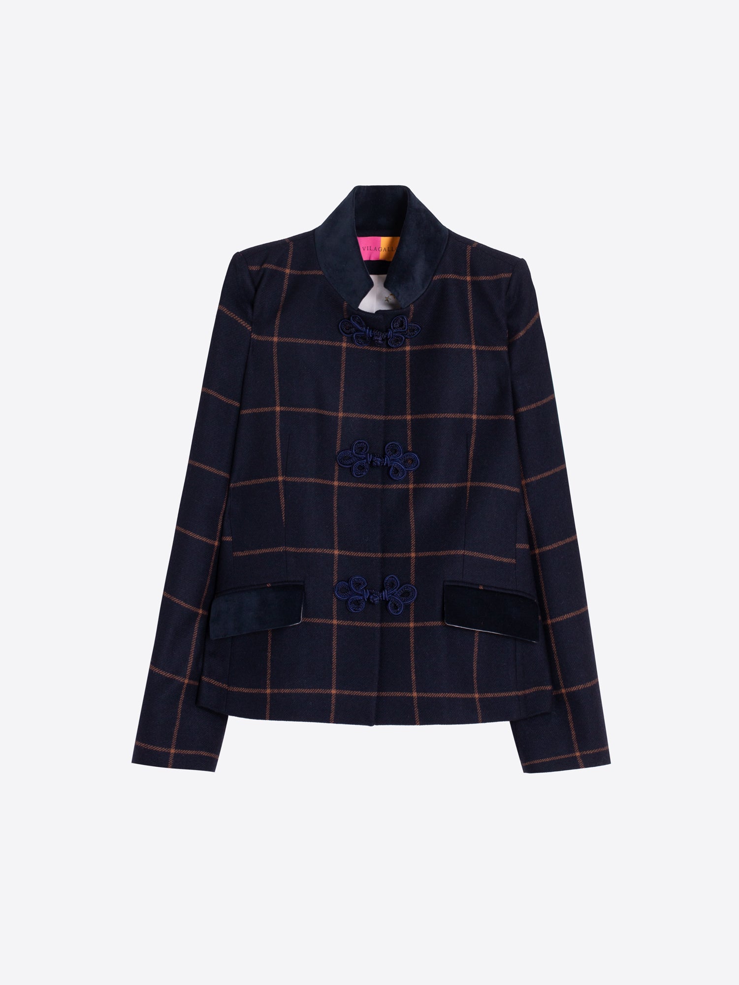 WOOL PLAID JACKET XL NAVY AND CAMEL