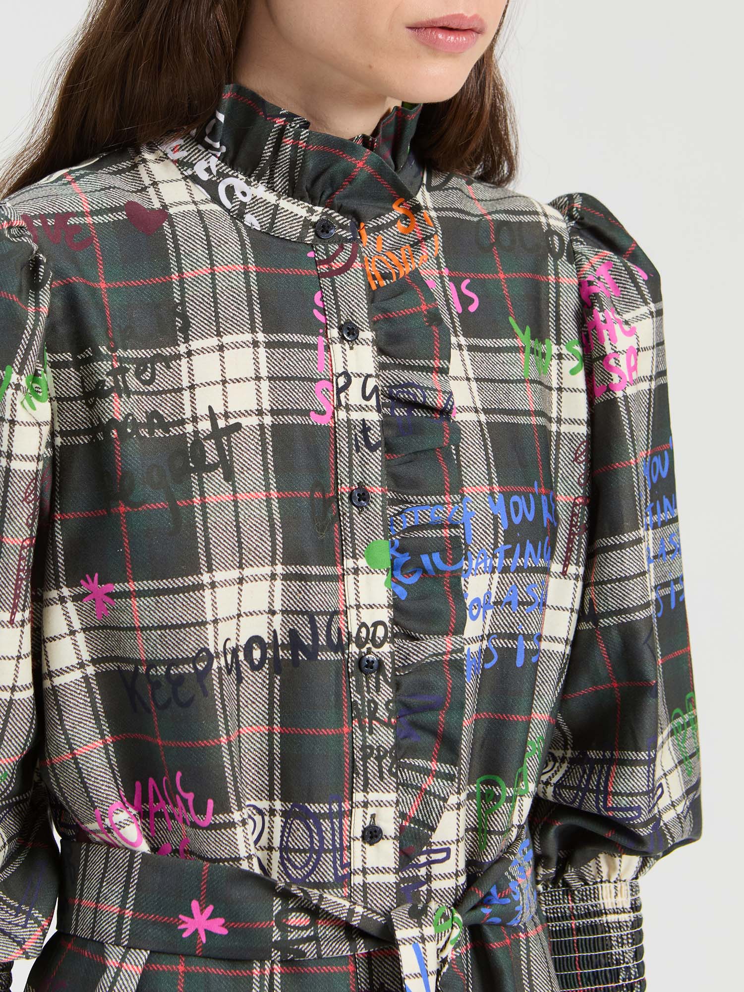 PLAID GRAFFITI MIDI DRESS