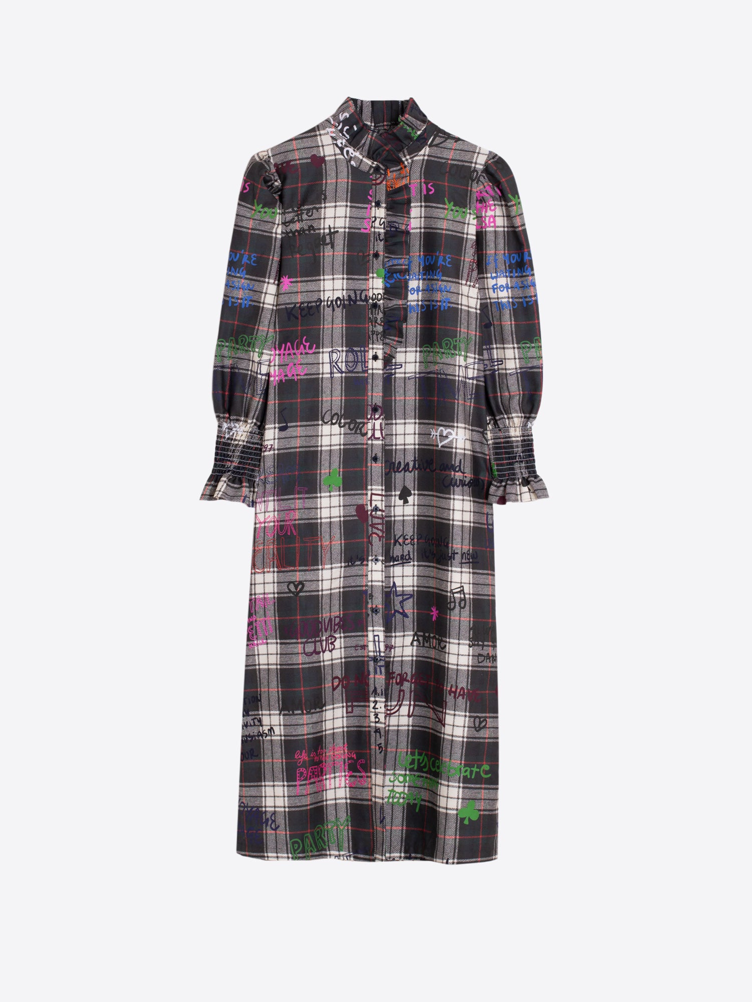 PLAID GRAFFITI MIDI DRESS