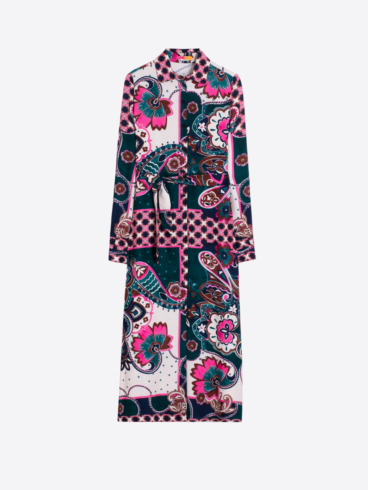 PINK AND GREEN PAISLEY MIDI DRESS