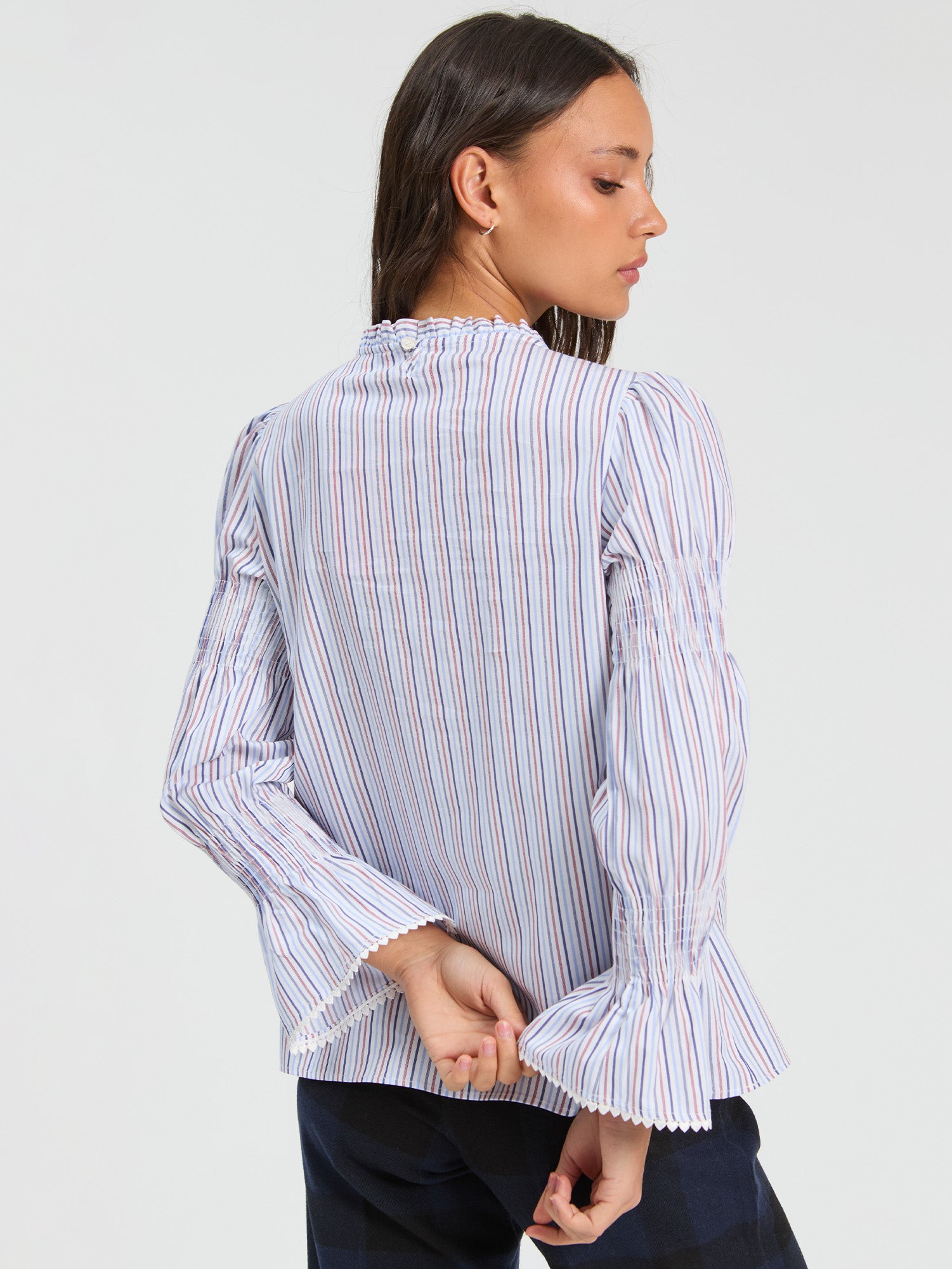 CAMISA DE RAYAS BICOLOR FRUNCIDOS