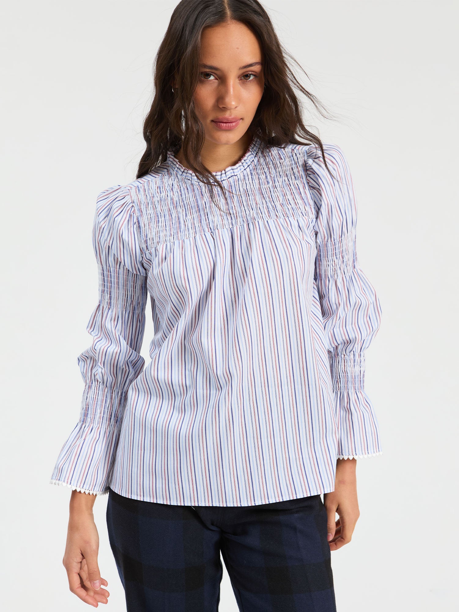 CAMISA DE RAYAS BICOLOR FRUNCIDOS