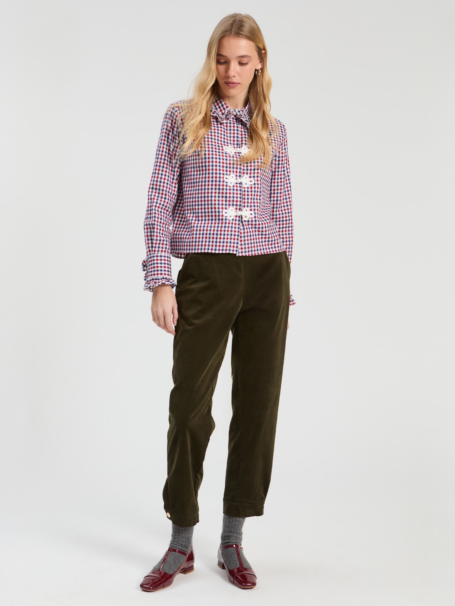RED AND BLUE GINGHAM TOGGLE SHIRT