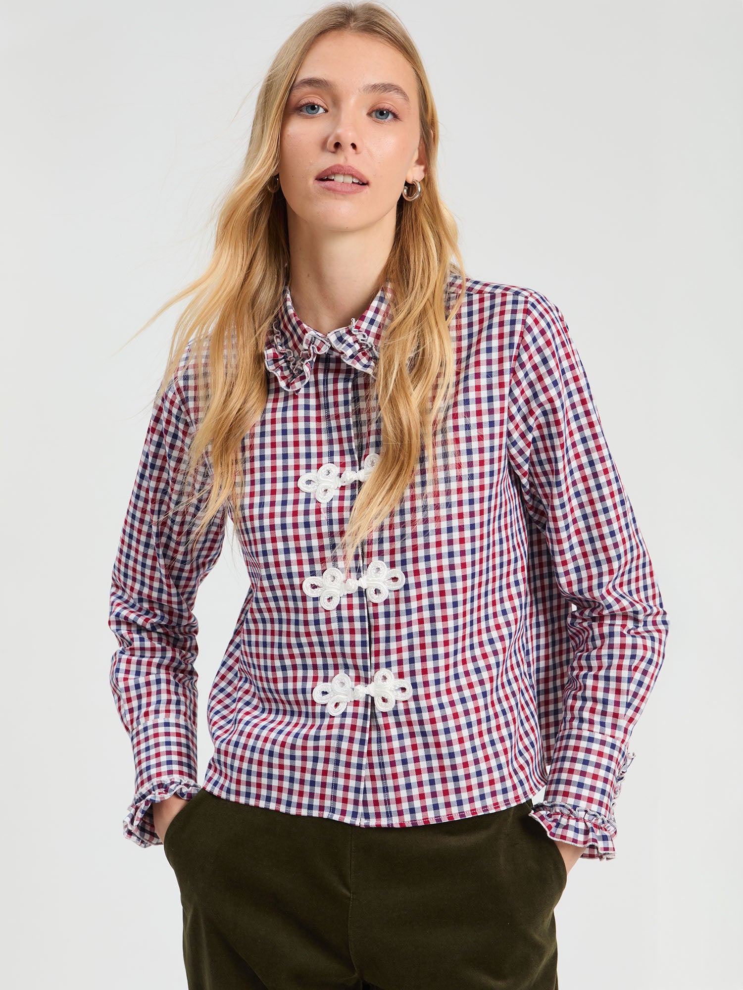 RED AND BLUE GINGHAM TOGGLE SHIRT