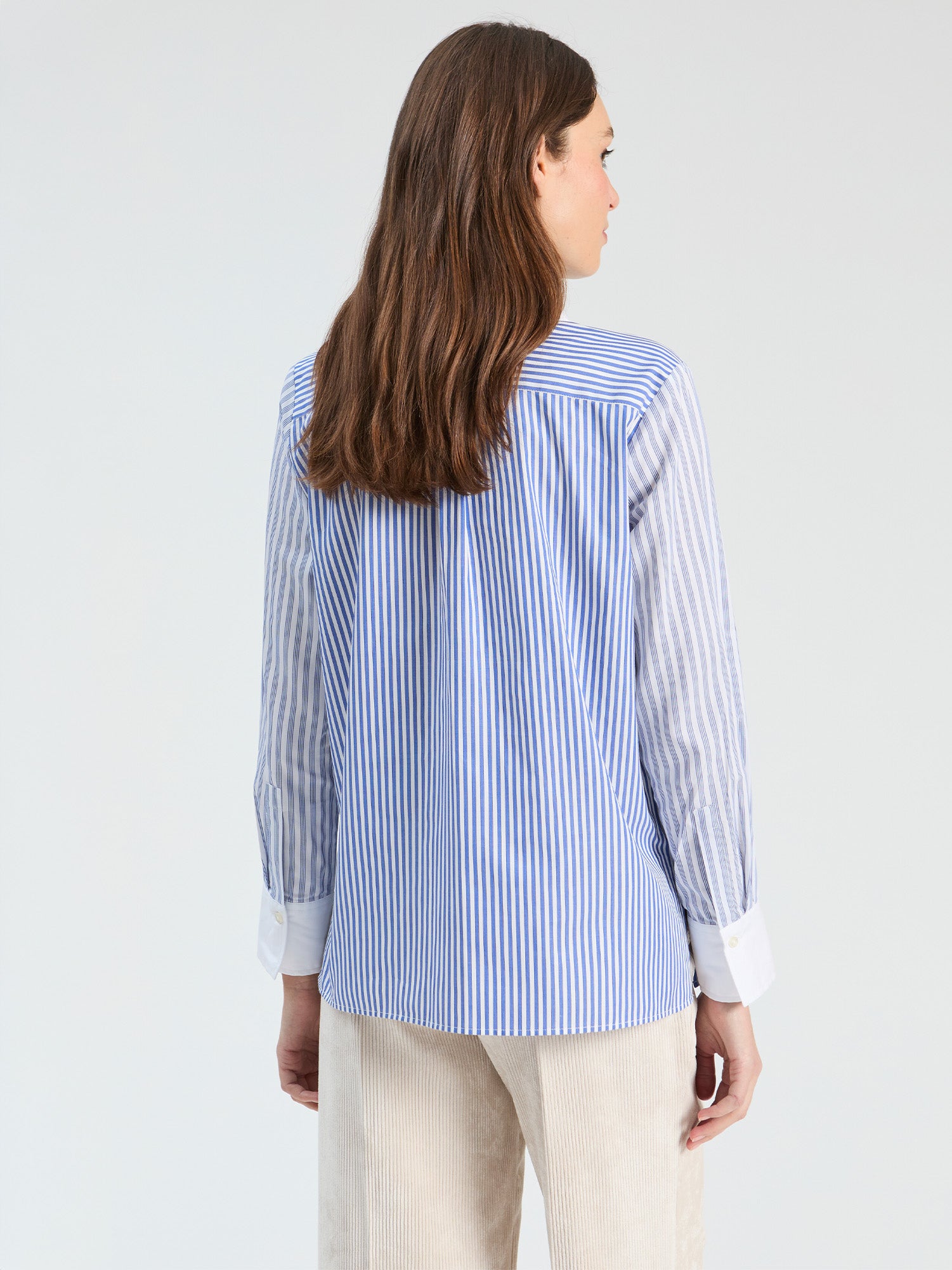 TEAL STRIPED SHIRT WITH EMBROIDERED COLLAR