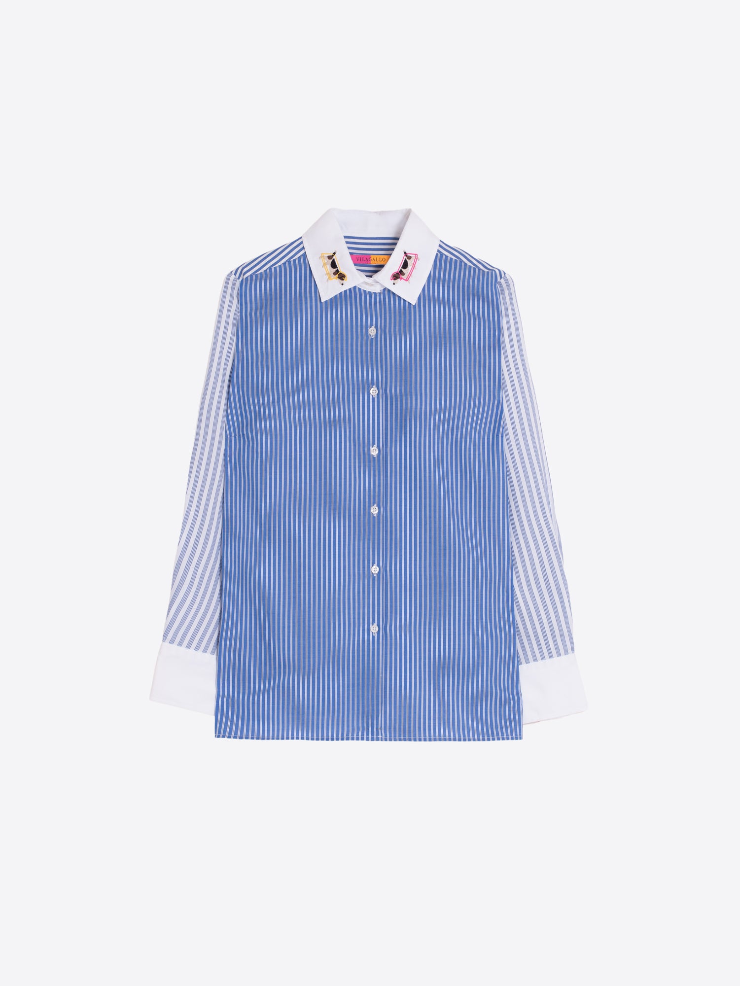 TEAL STRIPED SHIRT WITH EMBROIDERED COLLAR