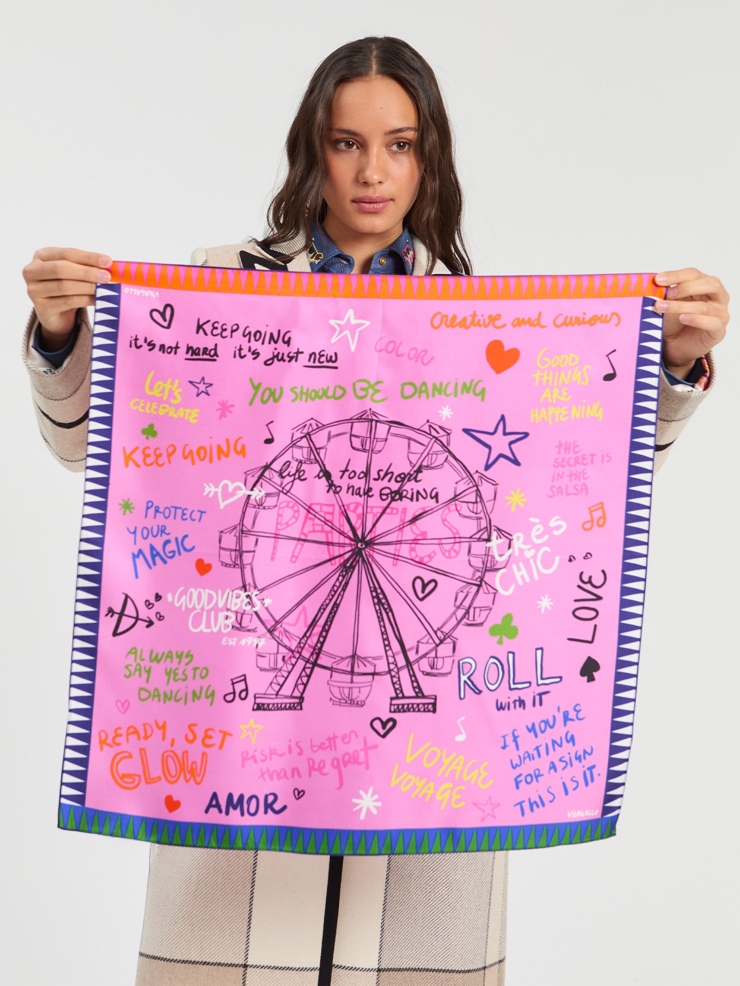 SILK SCARF MINI FERRIS WHEEL PINK