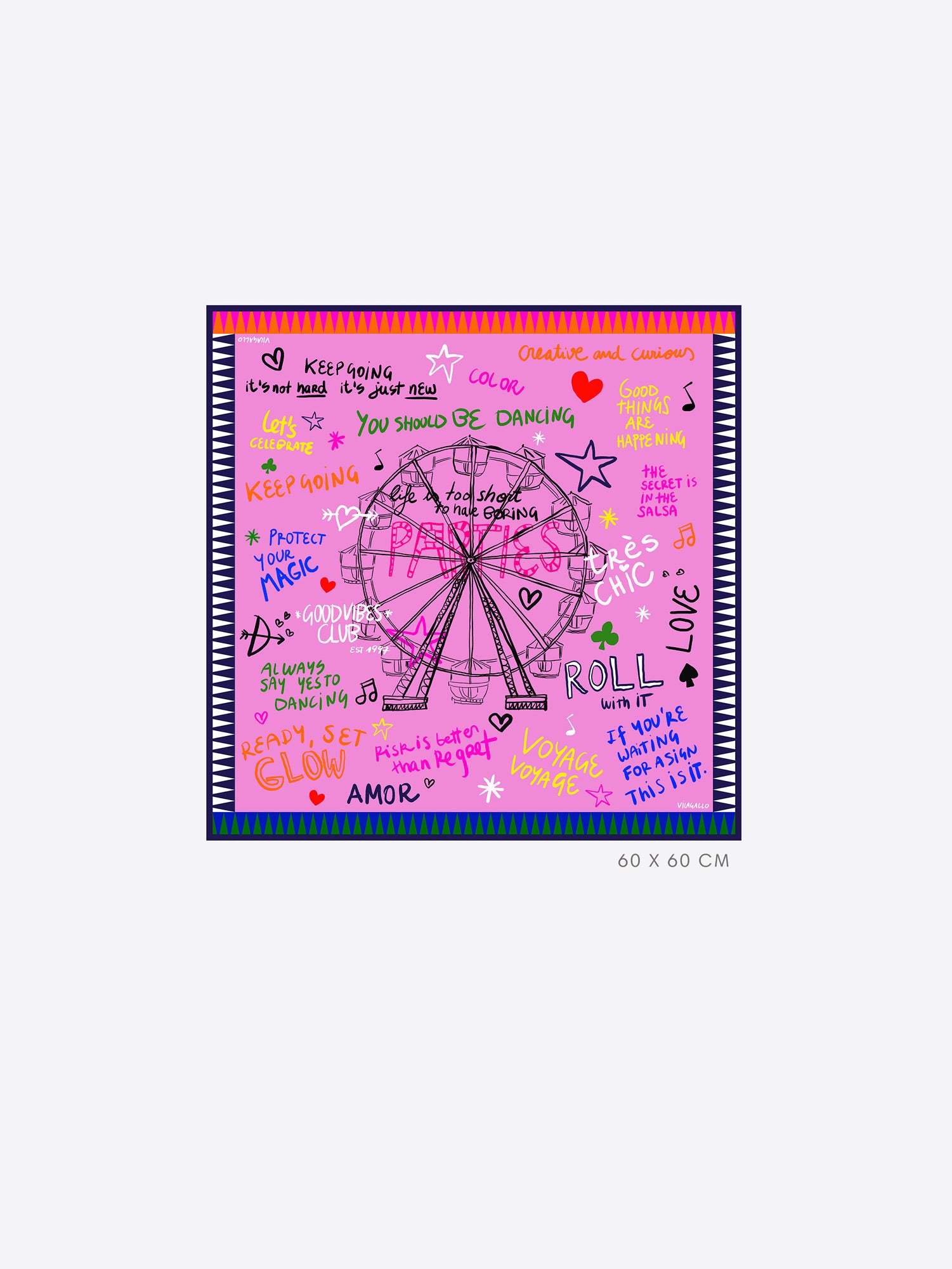 SILK SCARF MINI FERRIS WHEEL PINK