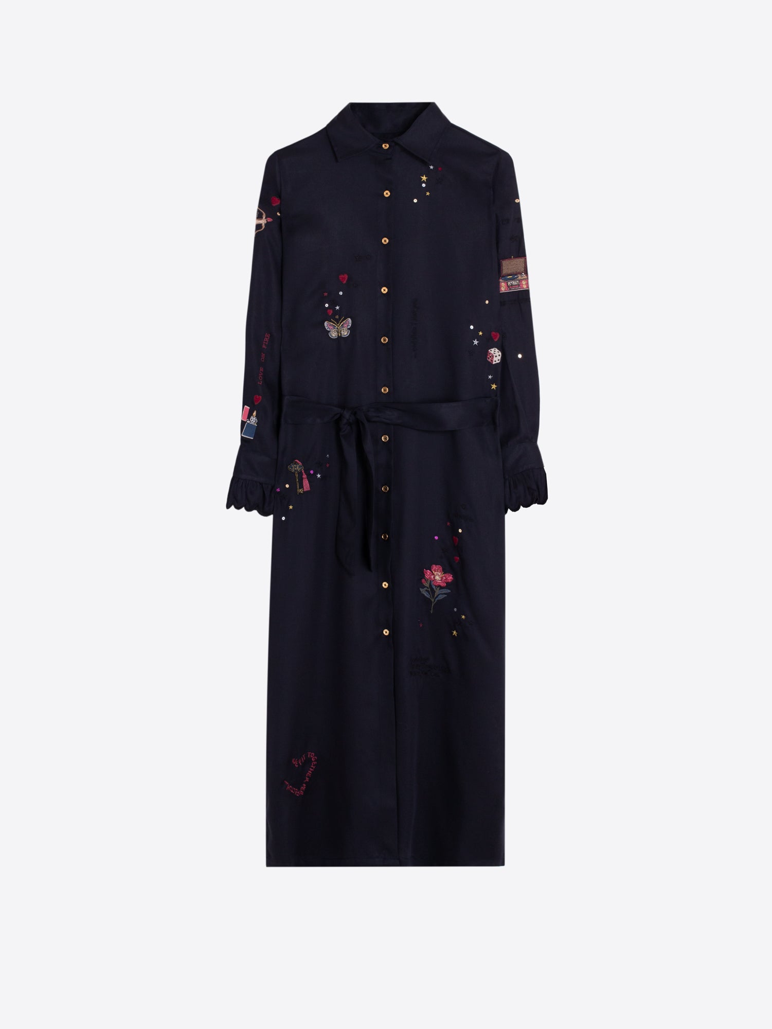 VESTIDO MIDI MARINO BORDADO CUPIDO