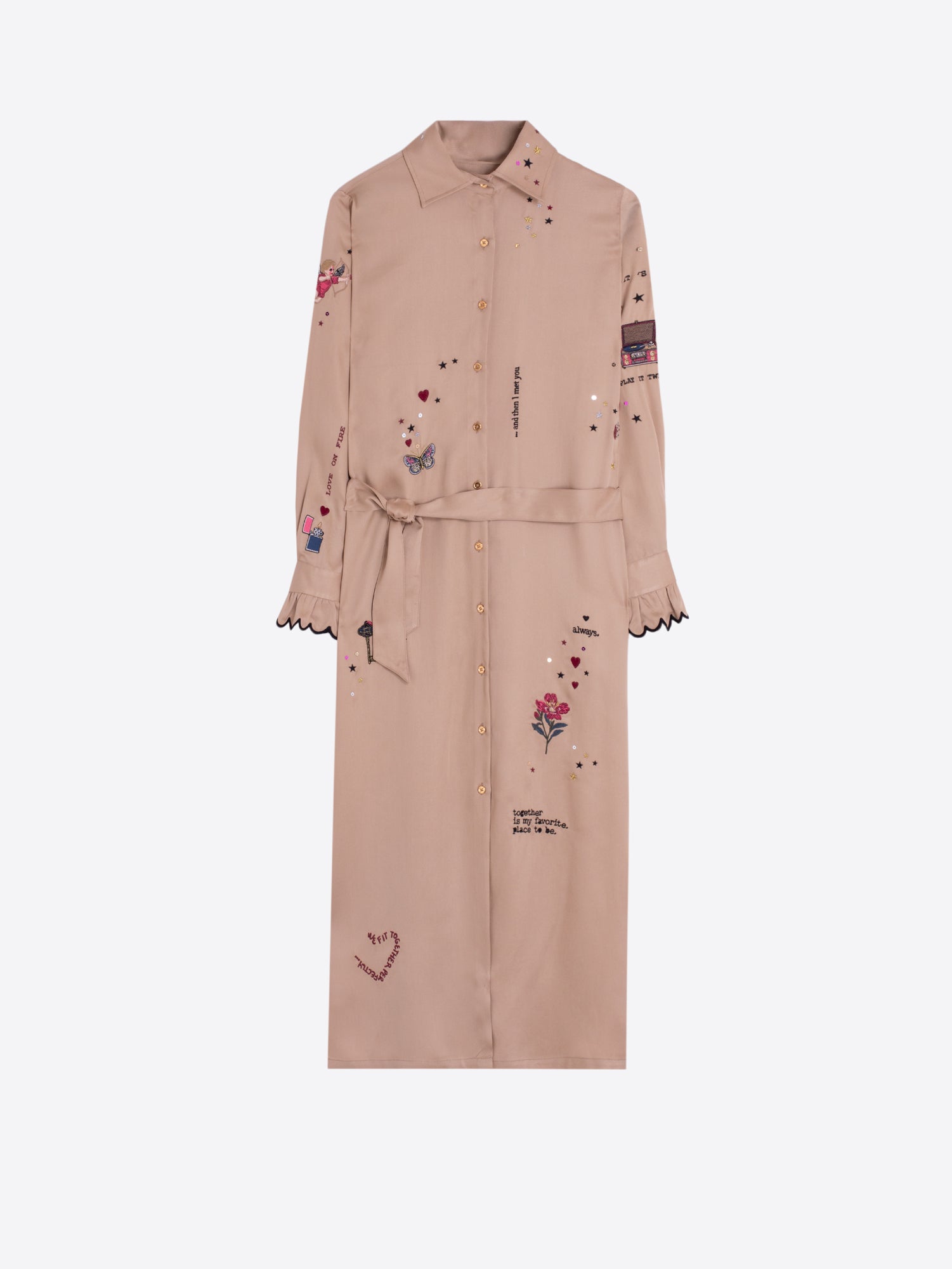 VESTIDO MIDI BEIGE BORDADO CUPIDO