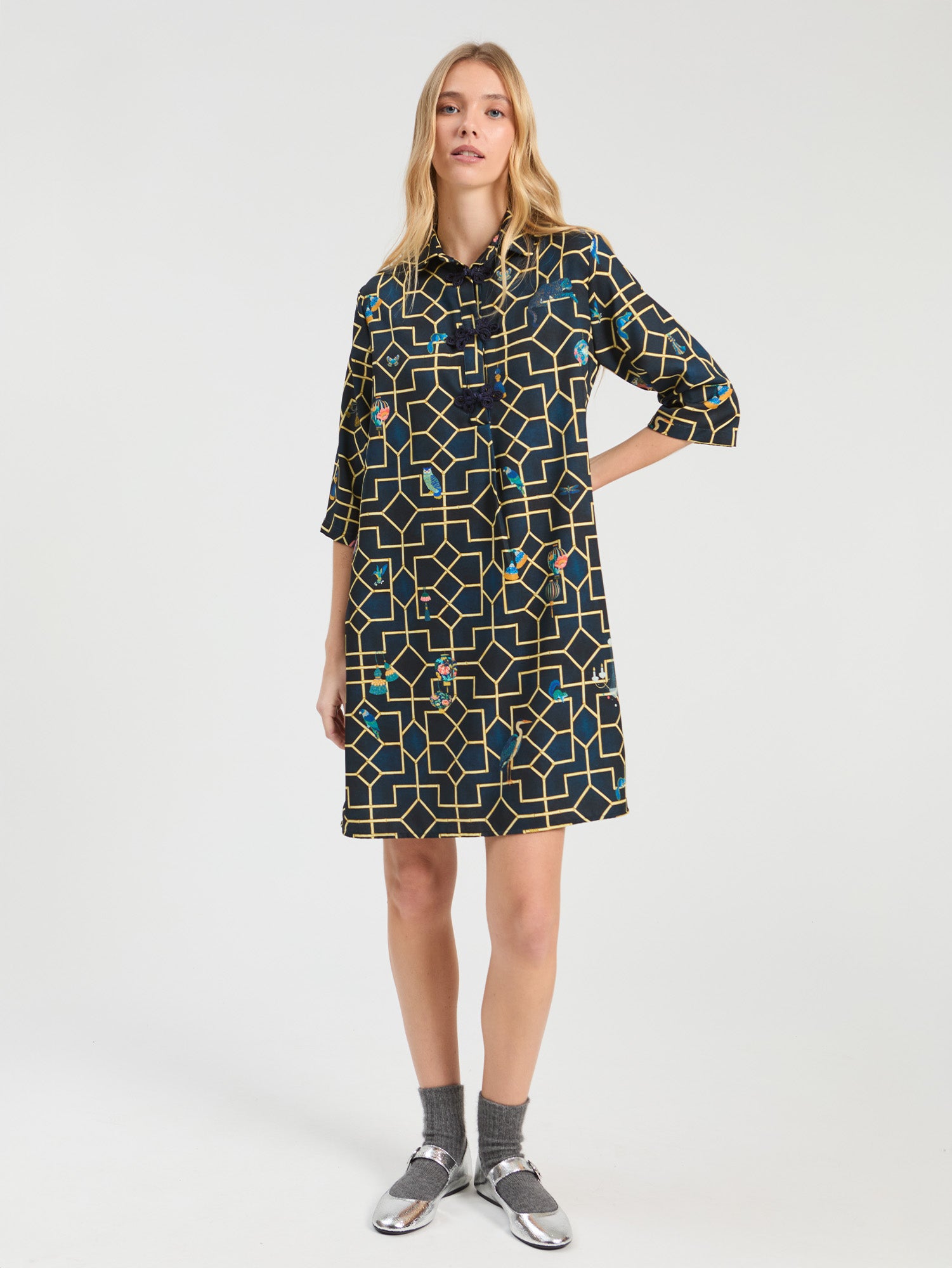 NAVY BAMBOO SHORT DRESS
