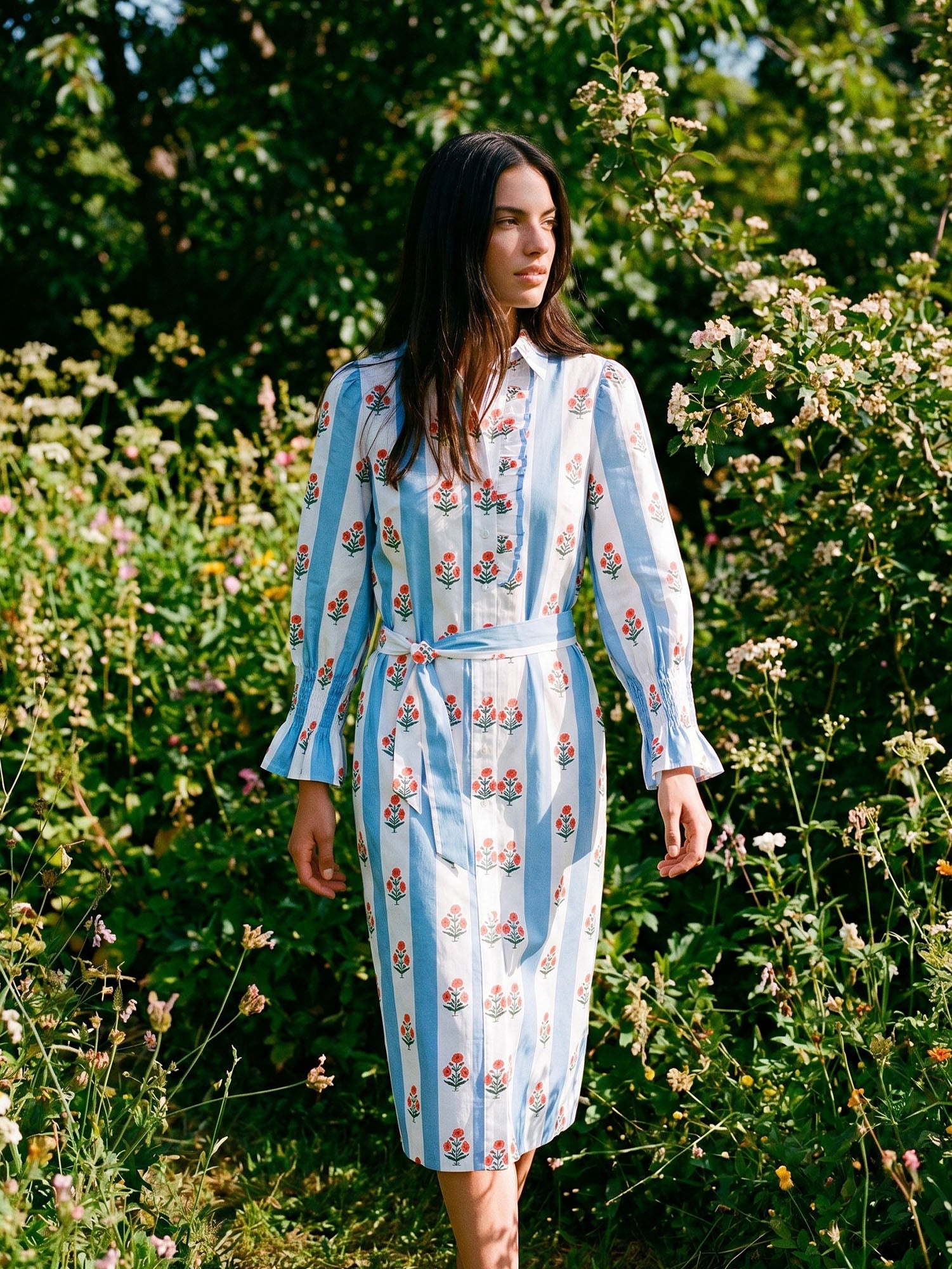 VESTIDO RAYAS AZULES FLORES INDIAS