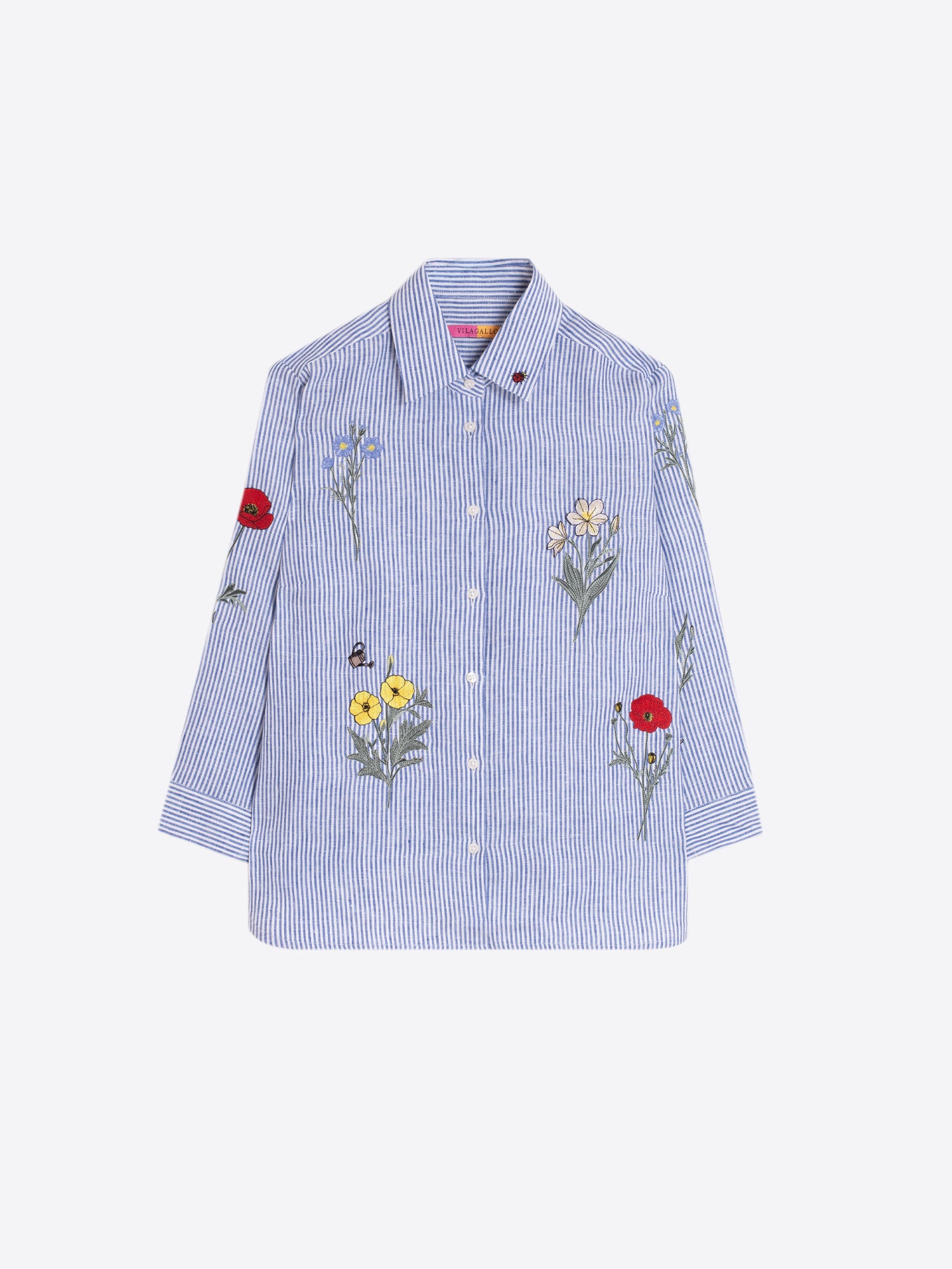 CAMISAS RAYAS AZULES FLORES BORDADAS