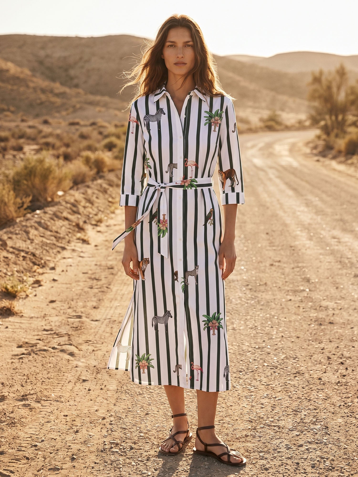 VESTIDO CAMISERO DE RAYAS VERDE ESTAMPADO ANIMAL
