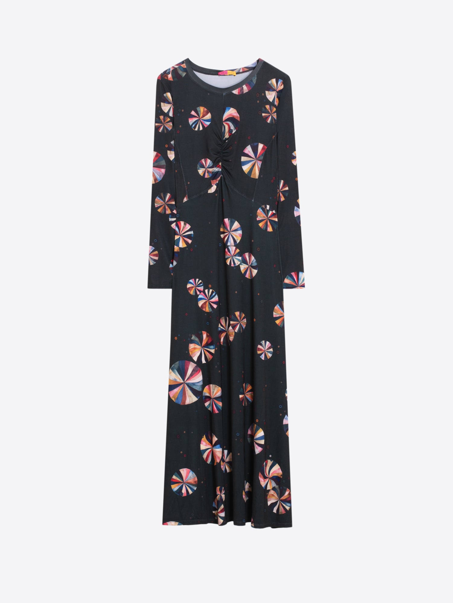 LONG GREEN CIRCLE PRINT DRESS