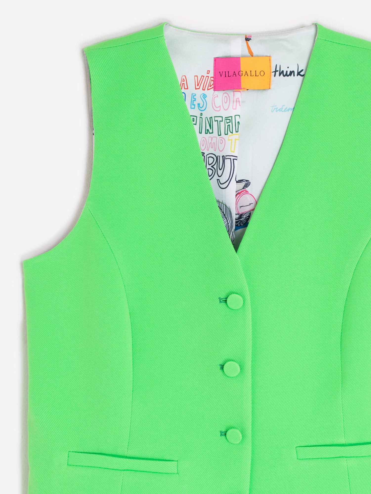 CHALECO VERDE FORRO ESTAMPADO