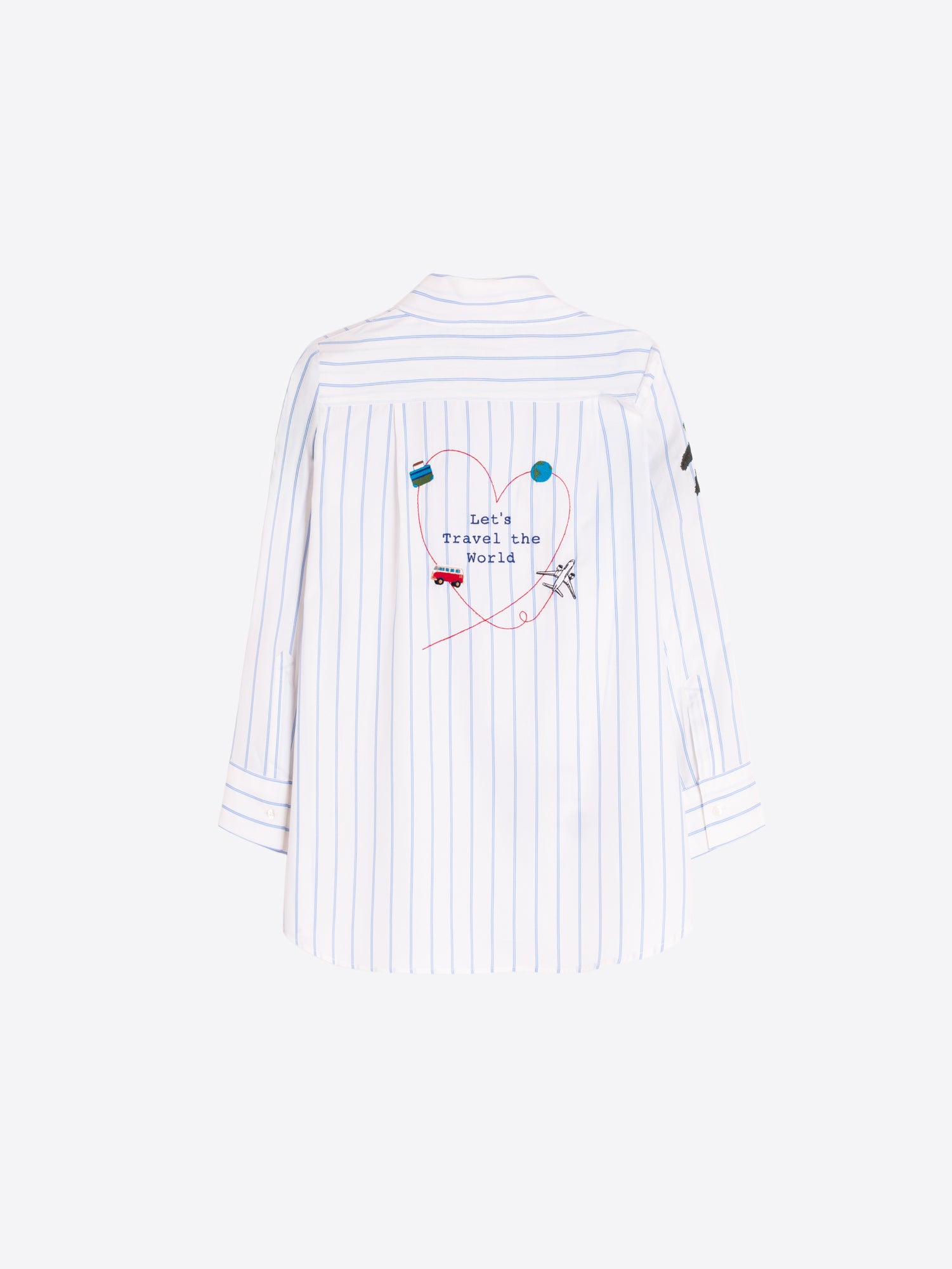 CAMISA BLANCA RAYAS AZULES BORDADOS SAFARI