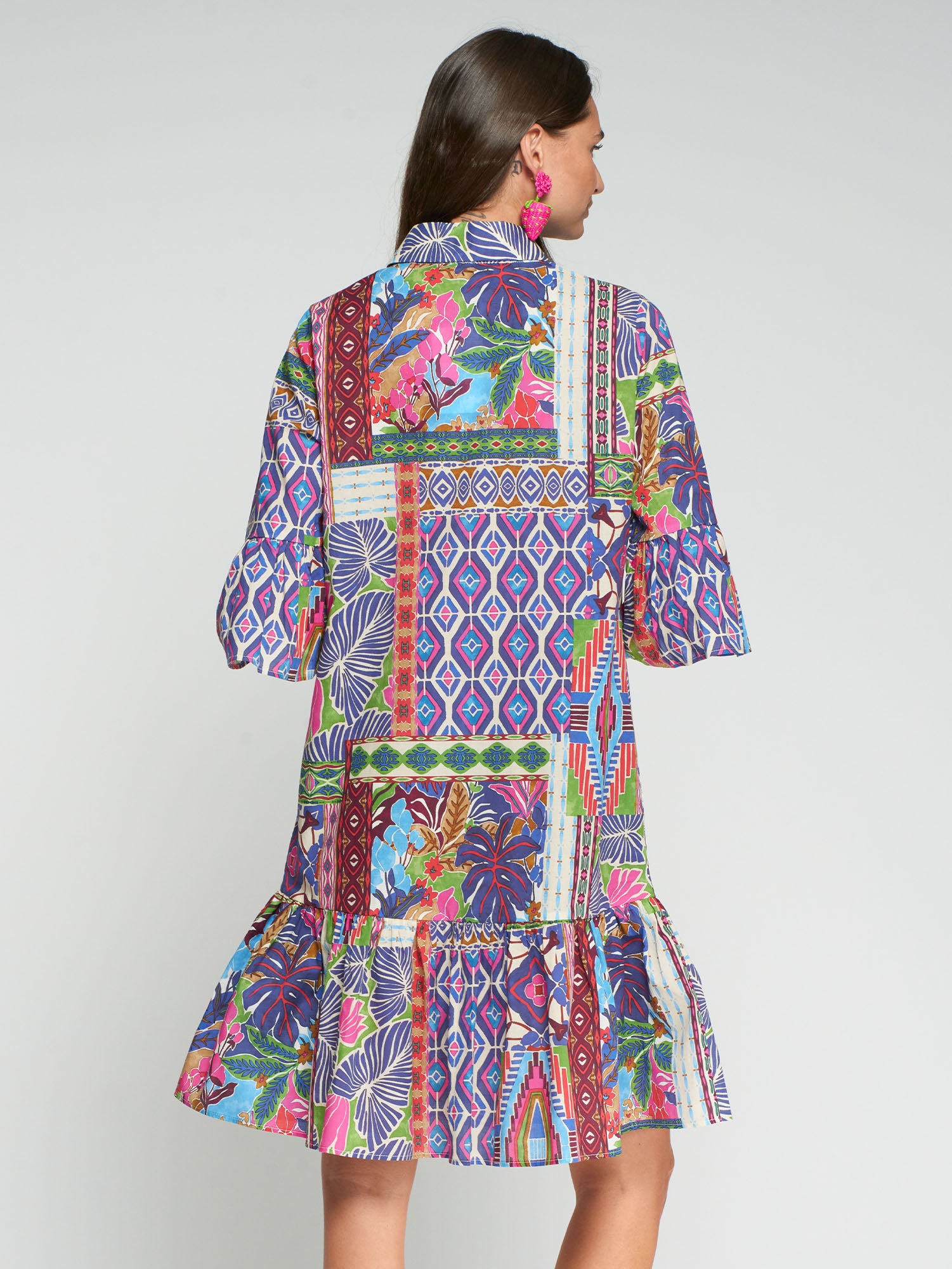 VESTIDO CORTO ESTAMPADO PATCHWORK MULTICOLOR