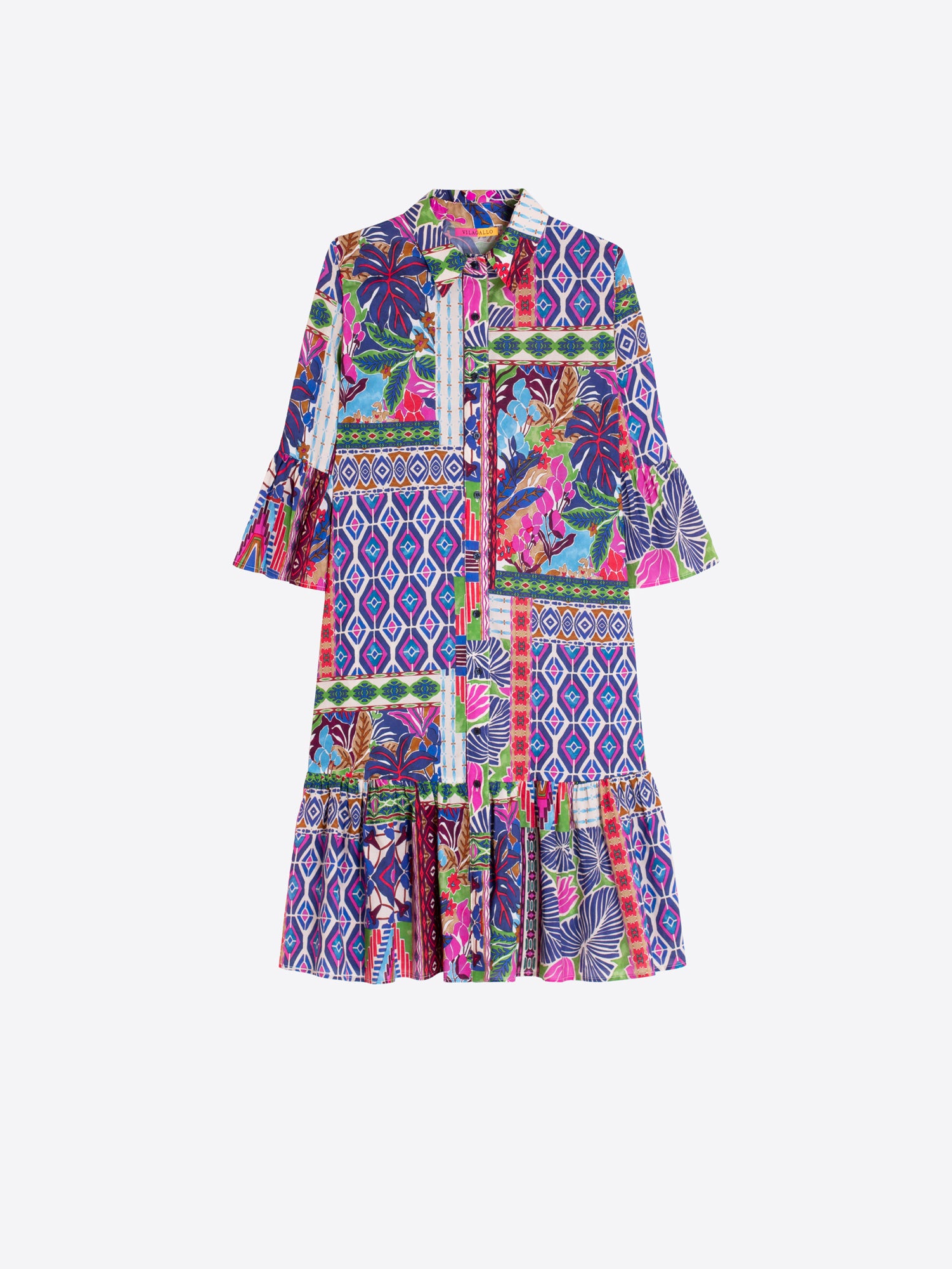 VESTIDO CORTO ESTAMPADO PATCHWORK MULTICOLOR