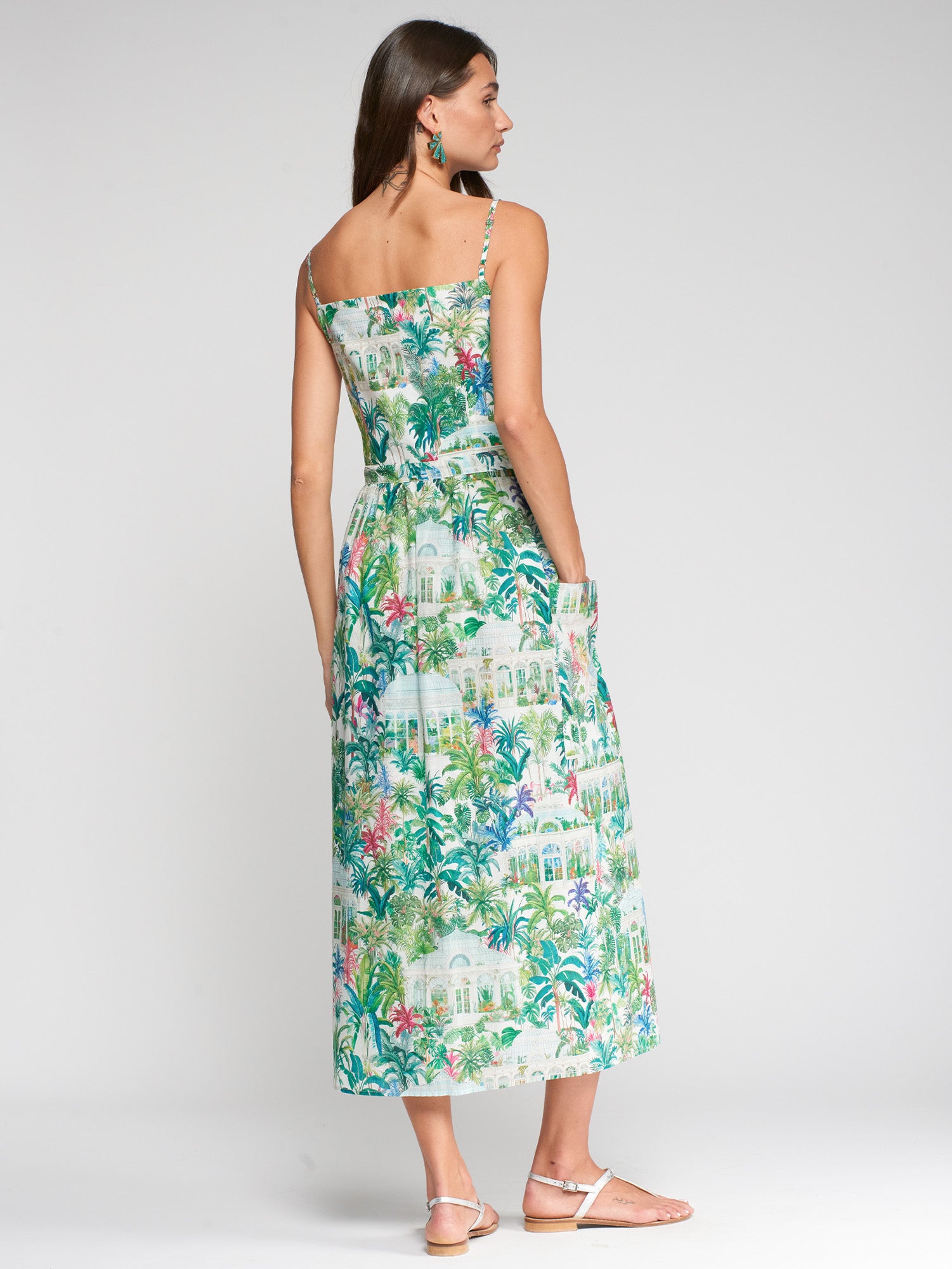 VESTIDO LARGO ESTAMPADO JARDÍN TROPICAL