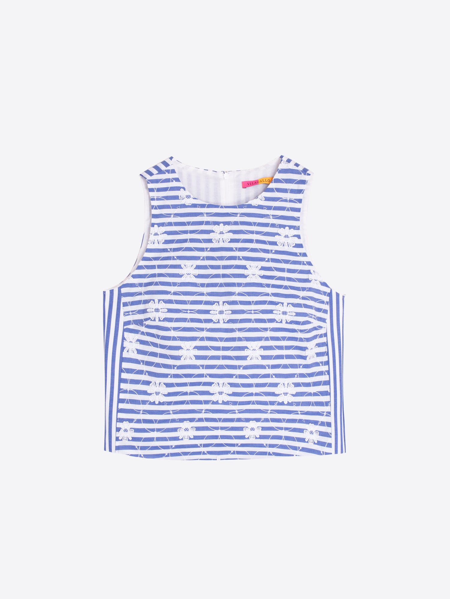 TOP RAYAS AZUL BORDADO FLORAL