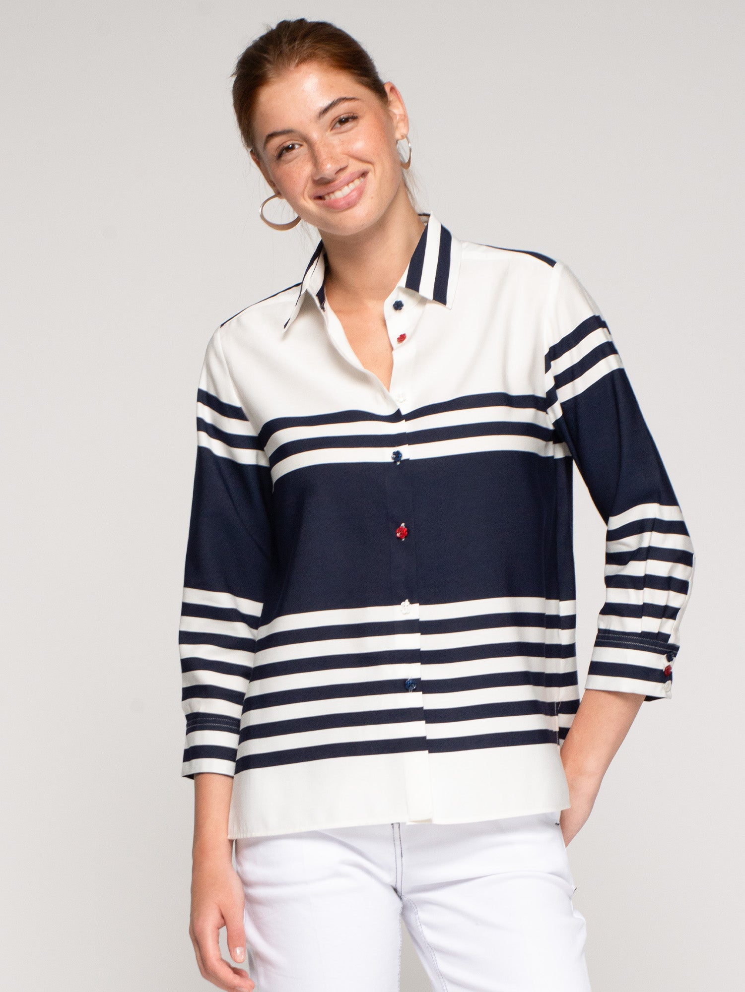 CAMISA MARINERA RAYAS MARINO Y BLANCO