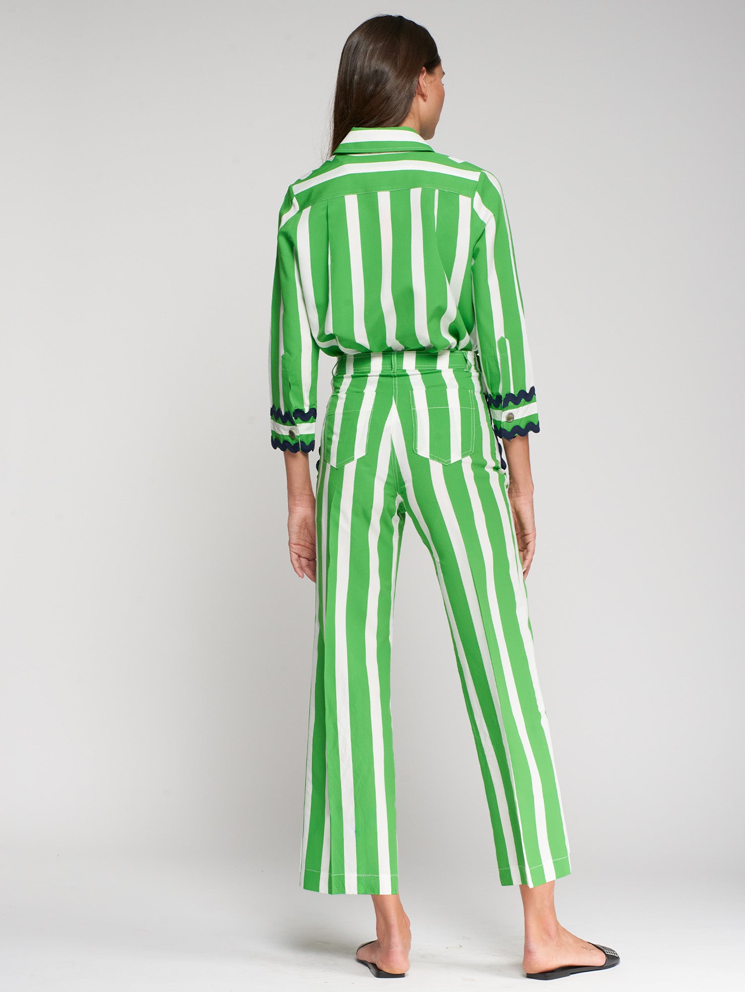 PANTALÓN MARINERO A RAYAS VERDES BOLSILLOS DECORADOS