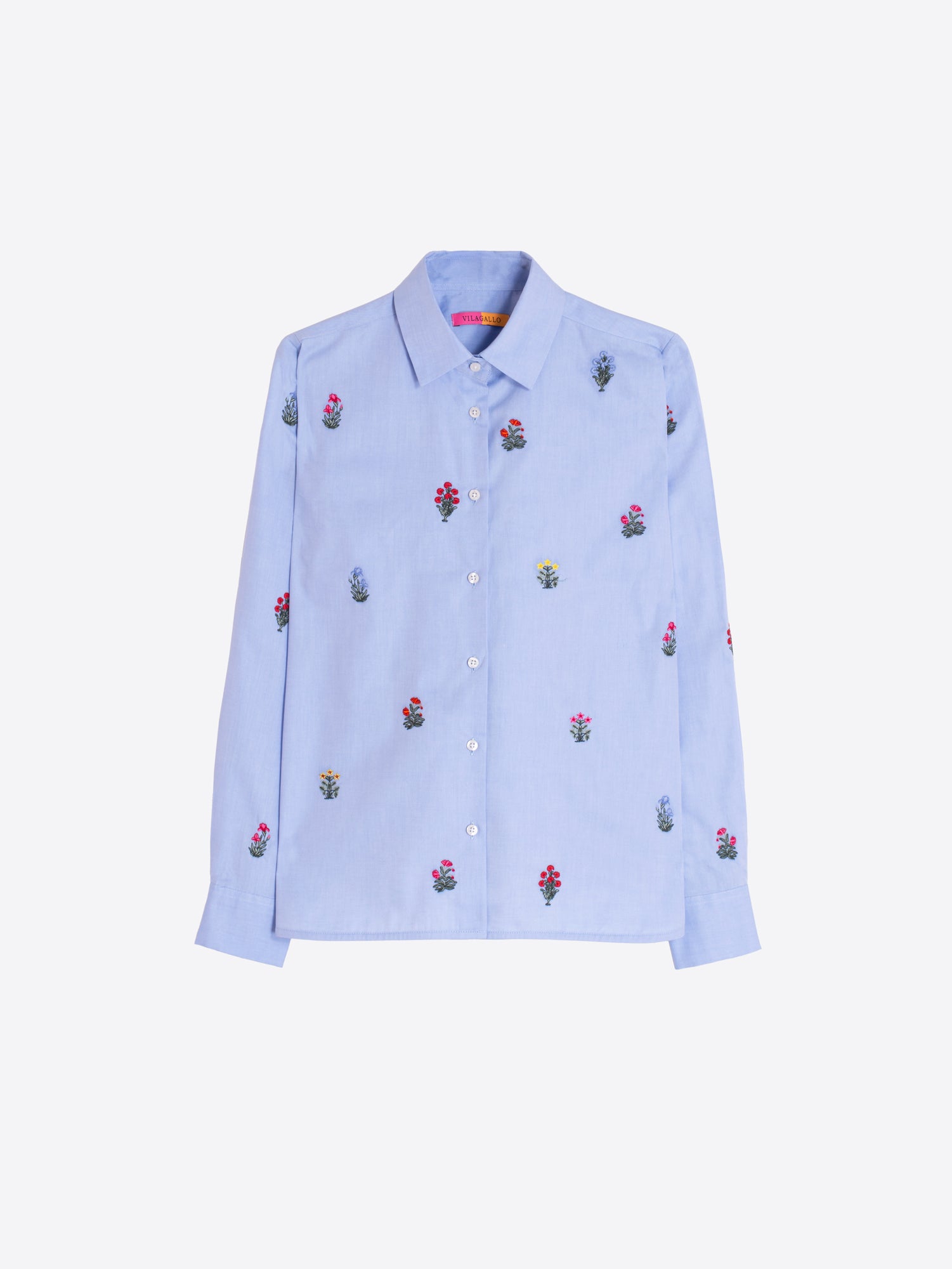 CAMISA AZUL BORDADOS FLORALES