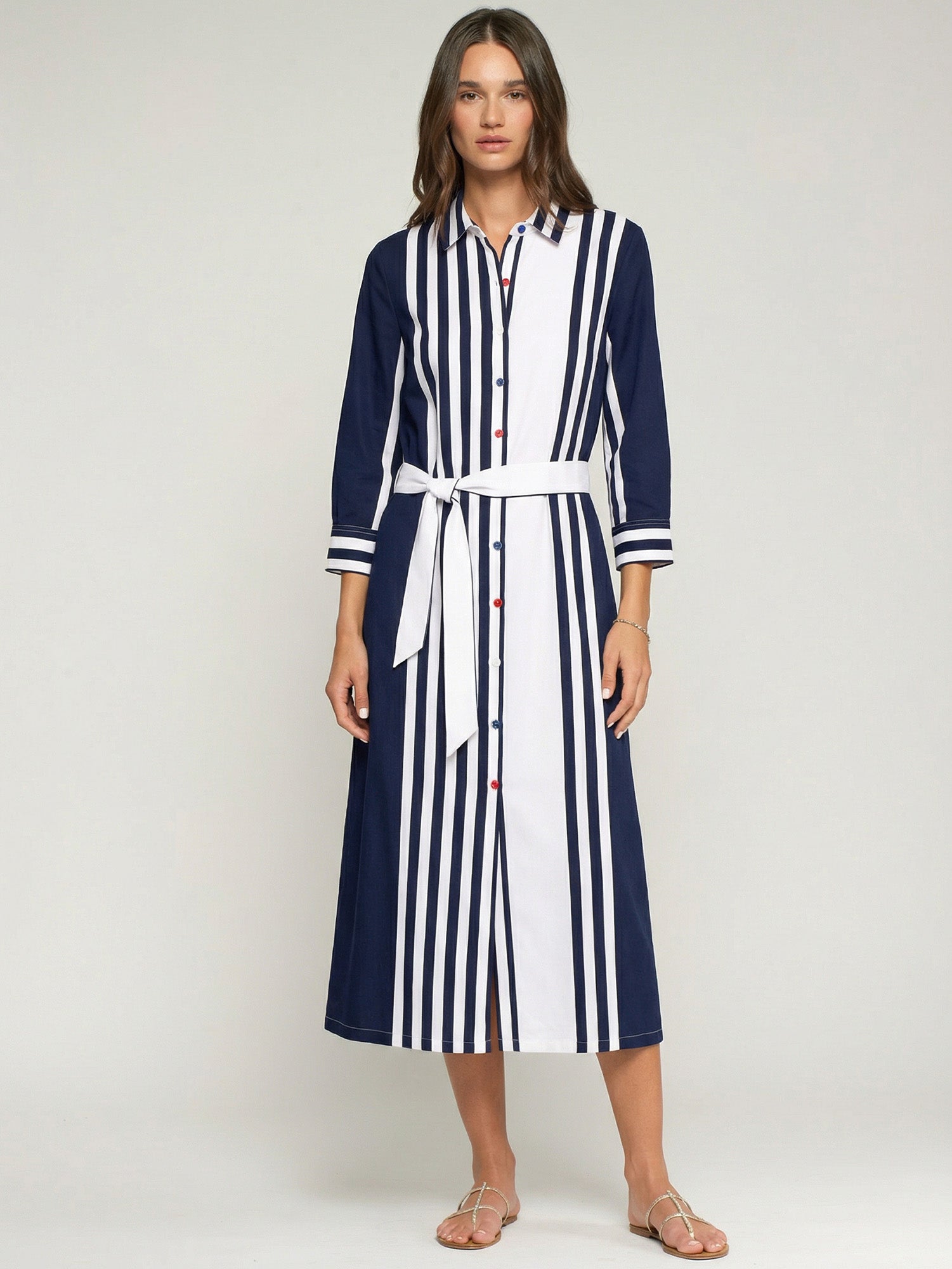VESTIDO CAMISERO RAYAS MARINO Y BLANCO