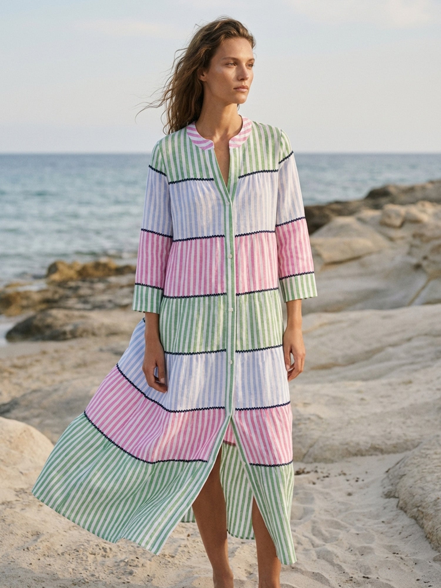 MULTICOLORED STRIPED LONG DRESS