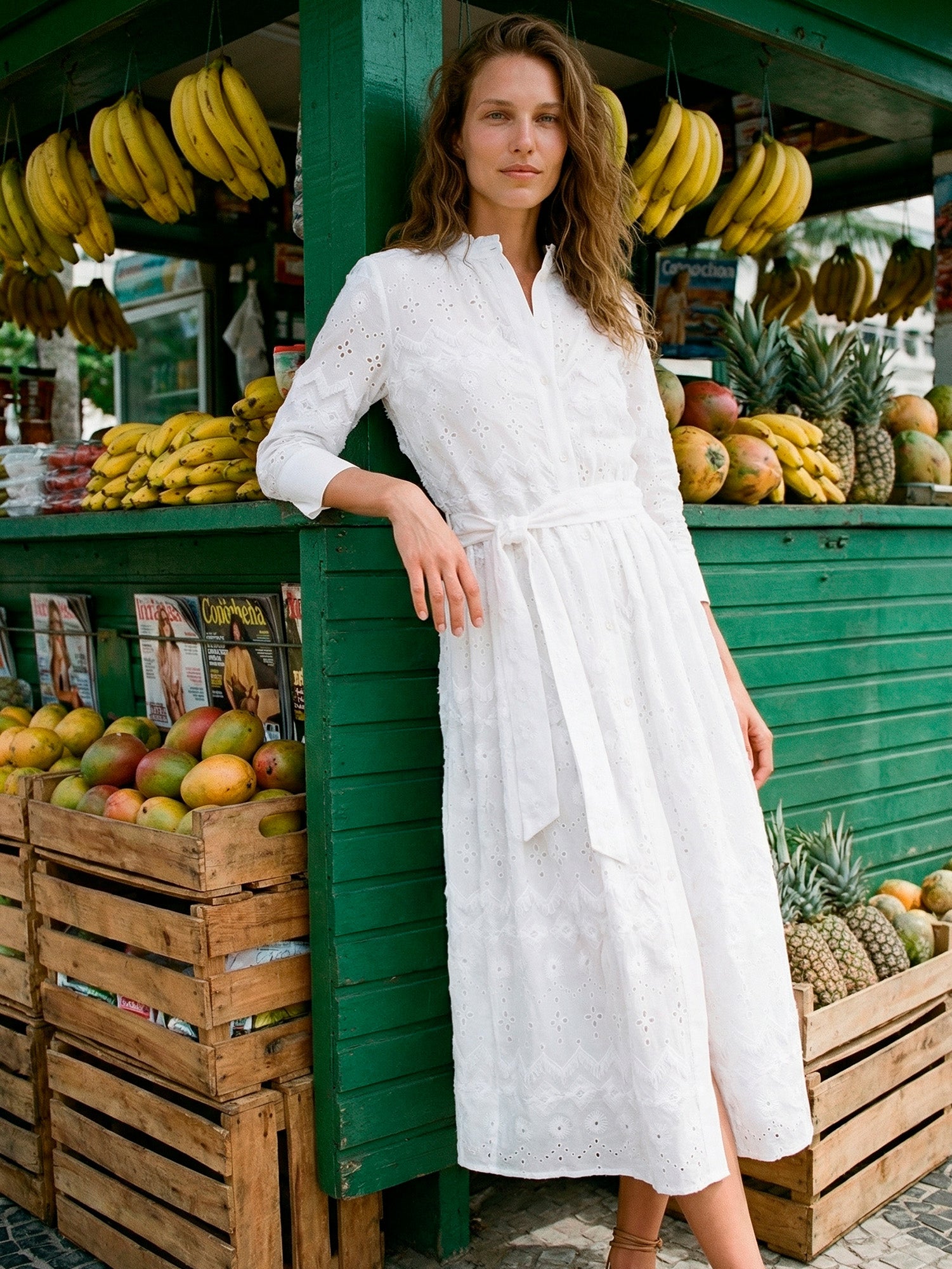 VESTIDO BLANCO BORDADO CINTURON